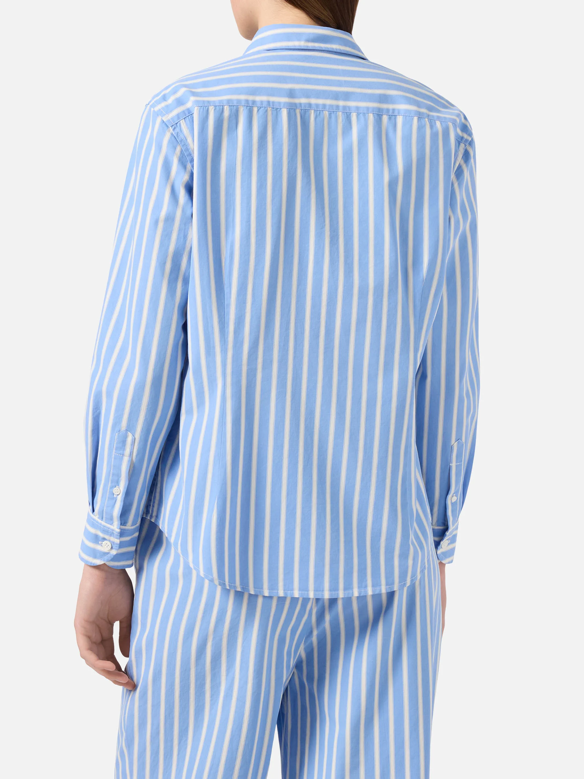 Camicia Meredith in cotone a righe azzurre con ricamo Saint Barth - Image 3