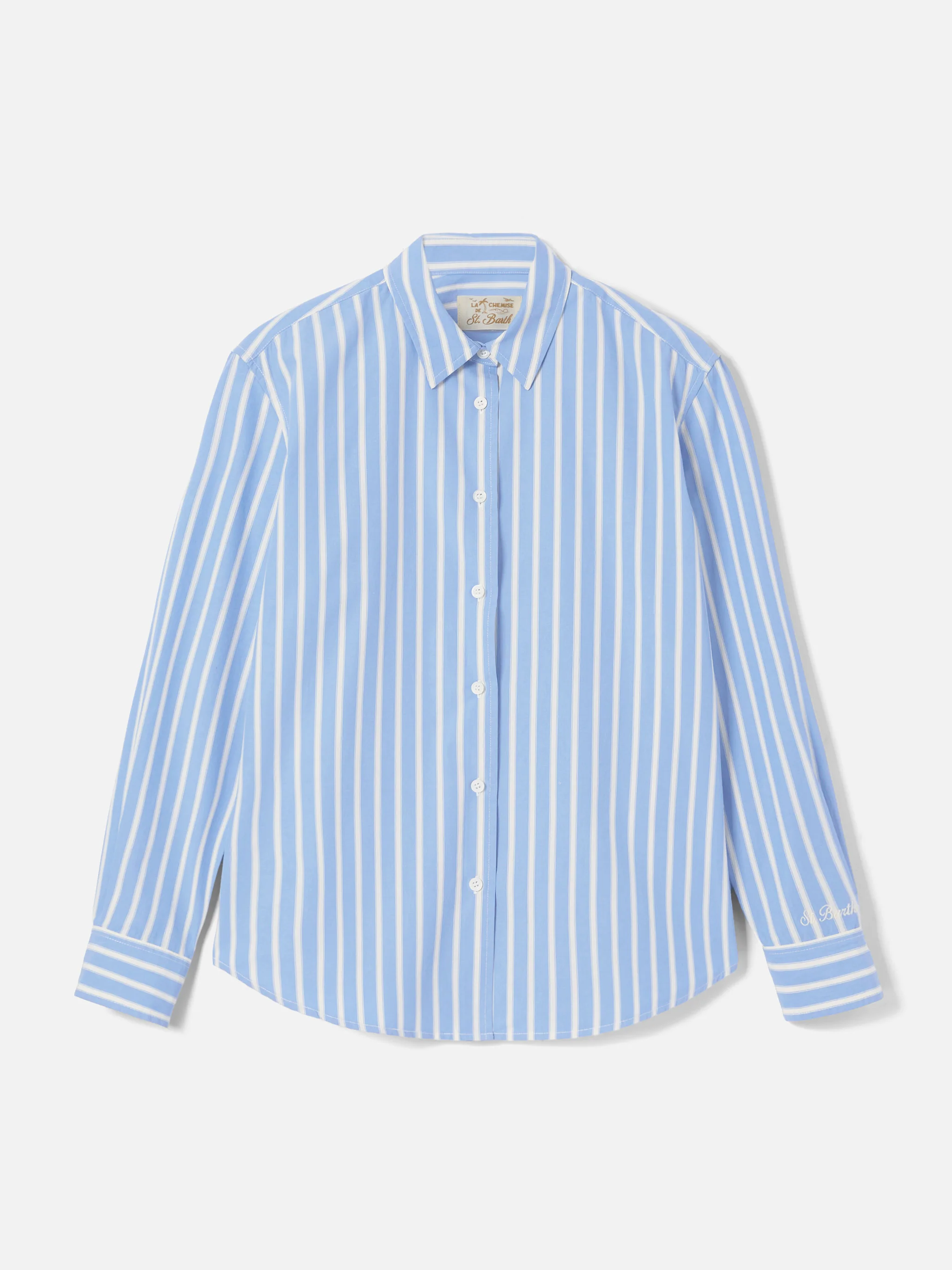 Camicia Meredith in cotone a righe azzurre con ricamo Saint Barth - Image 5