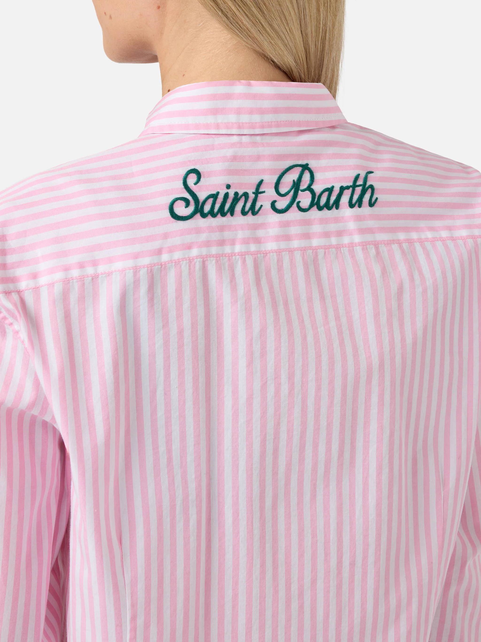 Camicia Meredith in cotone a righe rosa con ricamo Saint Barth - Image 2