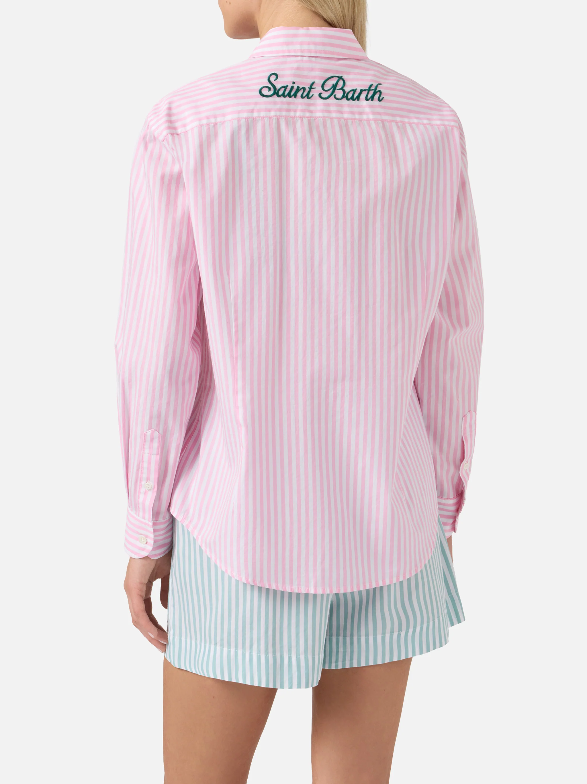 Camicia Meredith in cotone a righe rosa con ricamo Saint Barth - Image 3