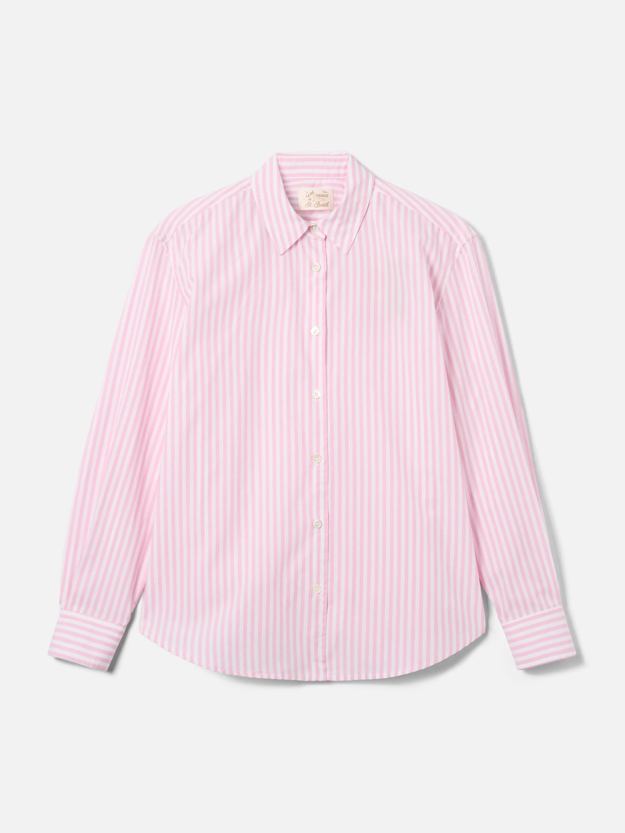Camicia Meredith in cotone a righe rosa con ricamo Saint Barth - Image 5