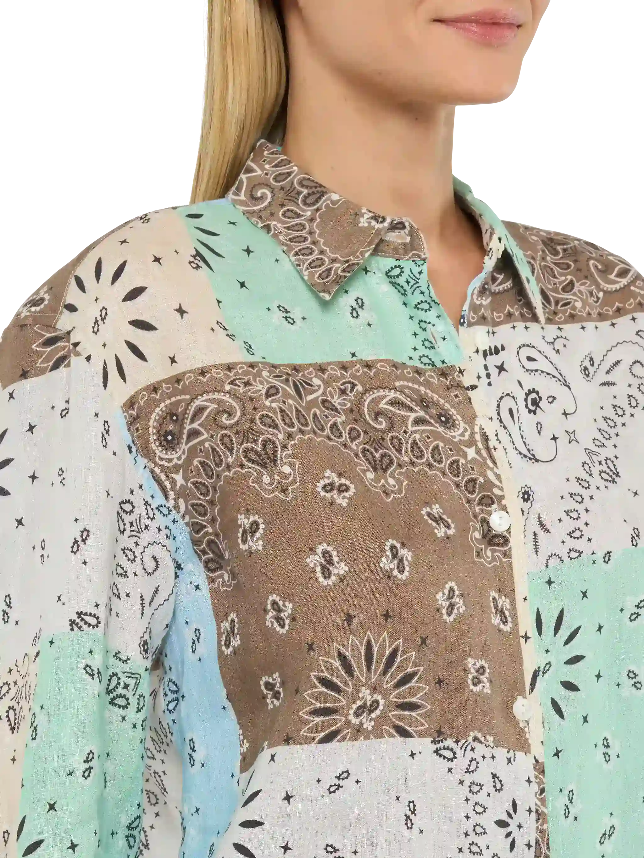 Camicia classica in lino Meredith con stampa patch bandana - Image 3