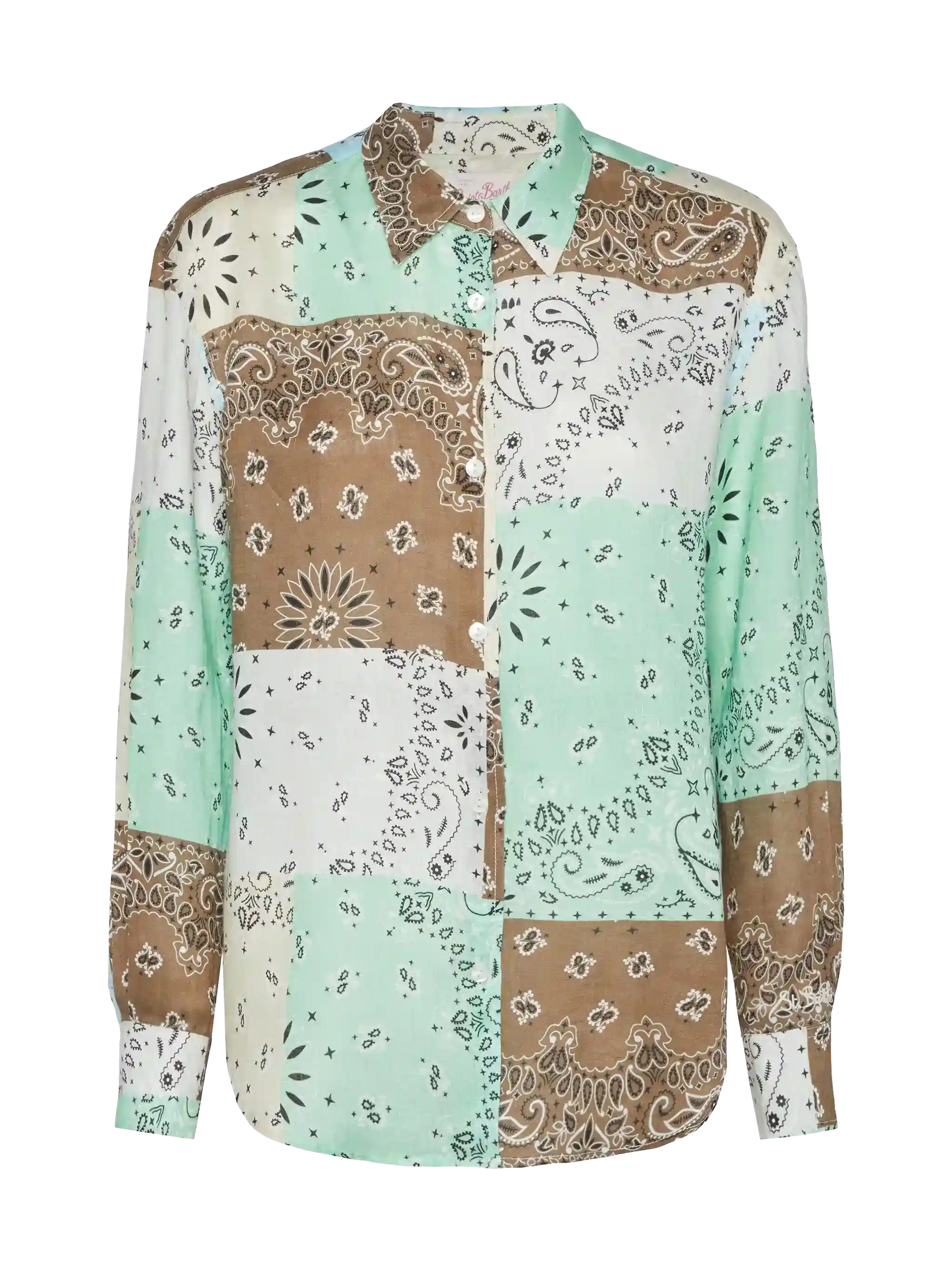 Camicia classica in lino Meredith con stampa patch bandana - Image 5