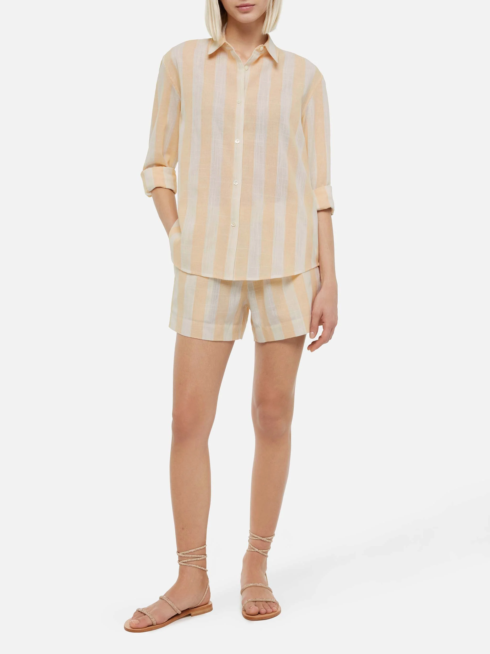 Camicia classica Meredith con stampa a righe beige - Image 4