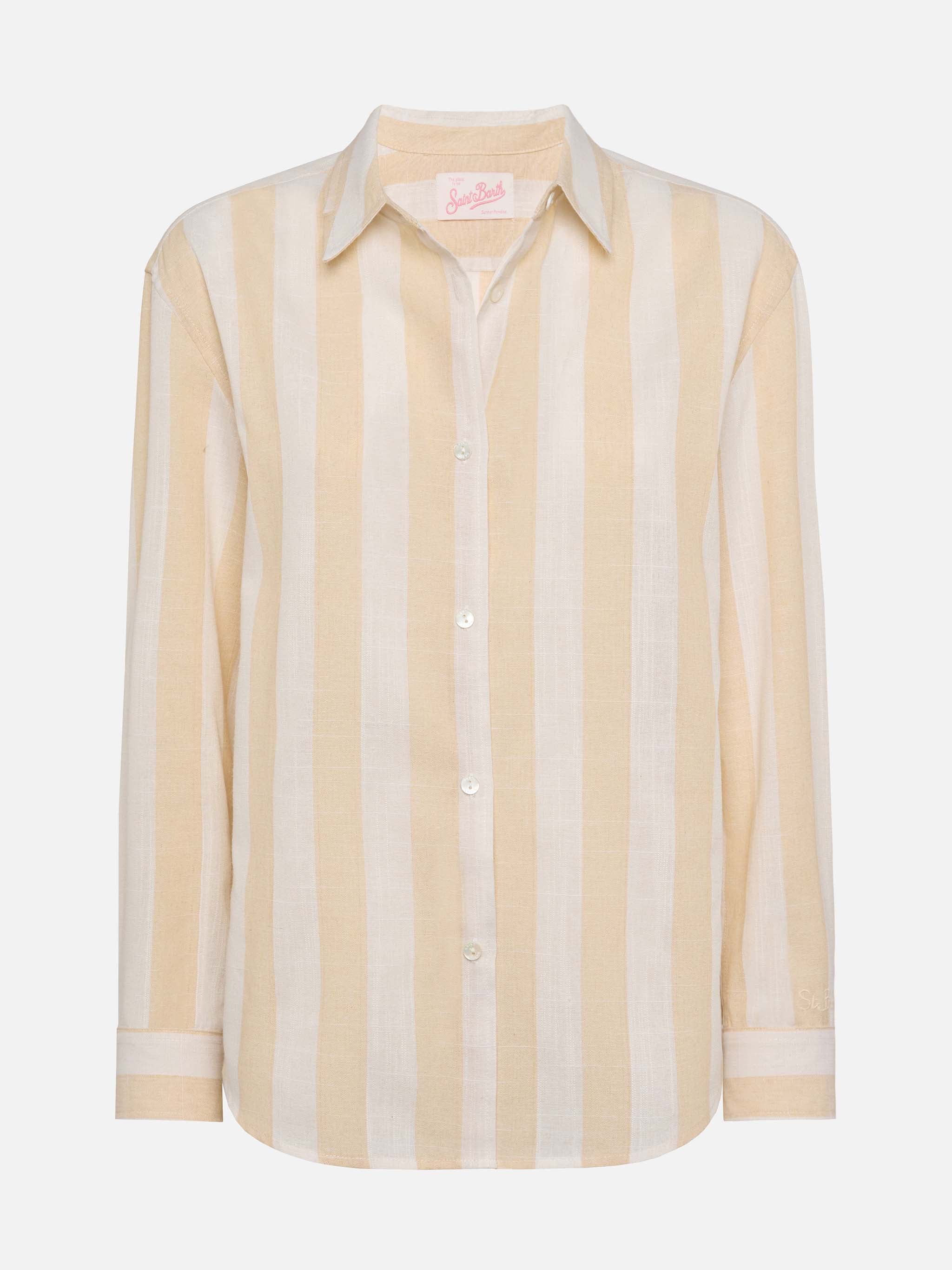 Camicia classica Meredith con stampa a righe beige - Image 5