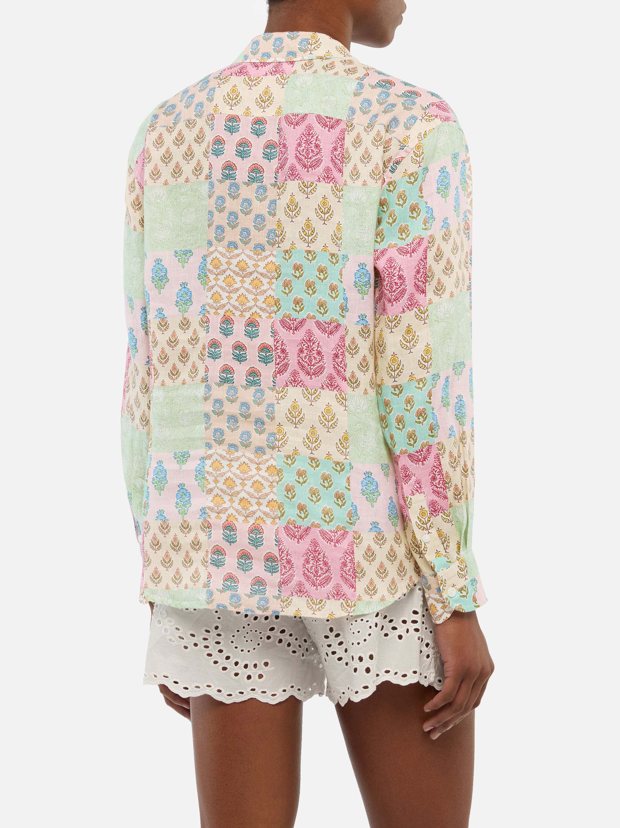Camicia classica in lino Meredith con stampa floreale patch - Image 3