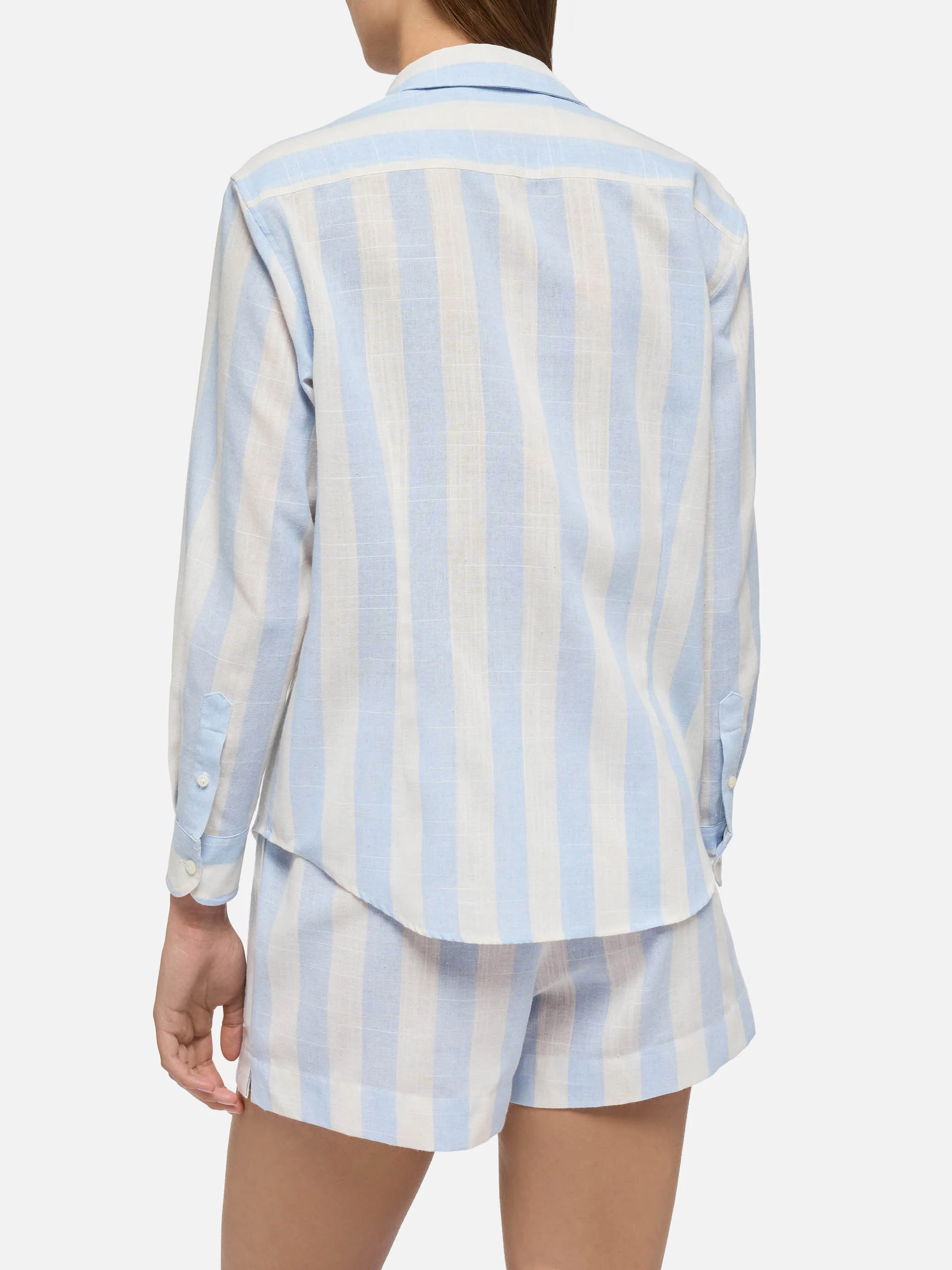 Camicia classica in cotone Meredith con stampa a righe azzurre - Image 3