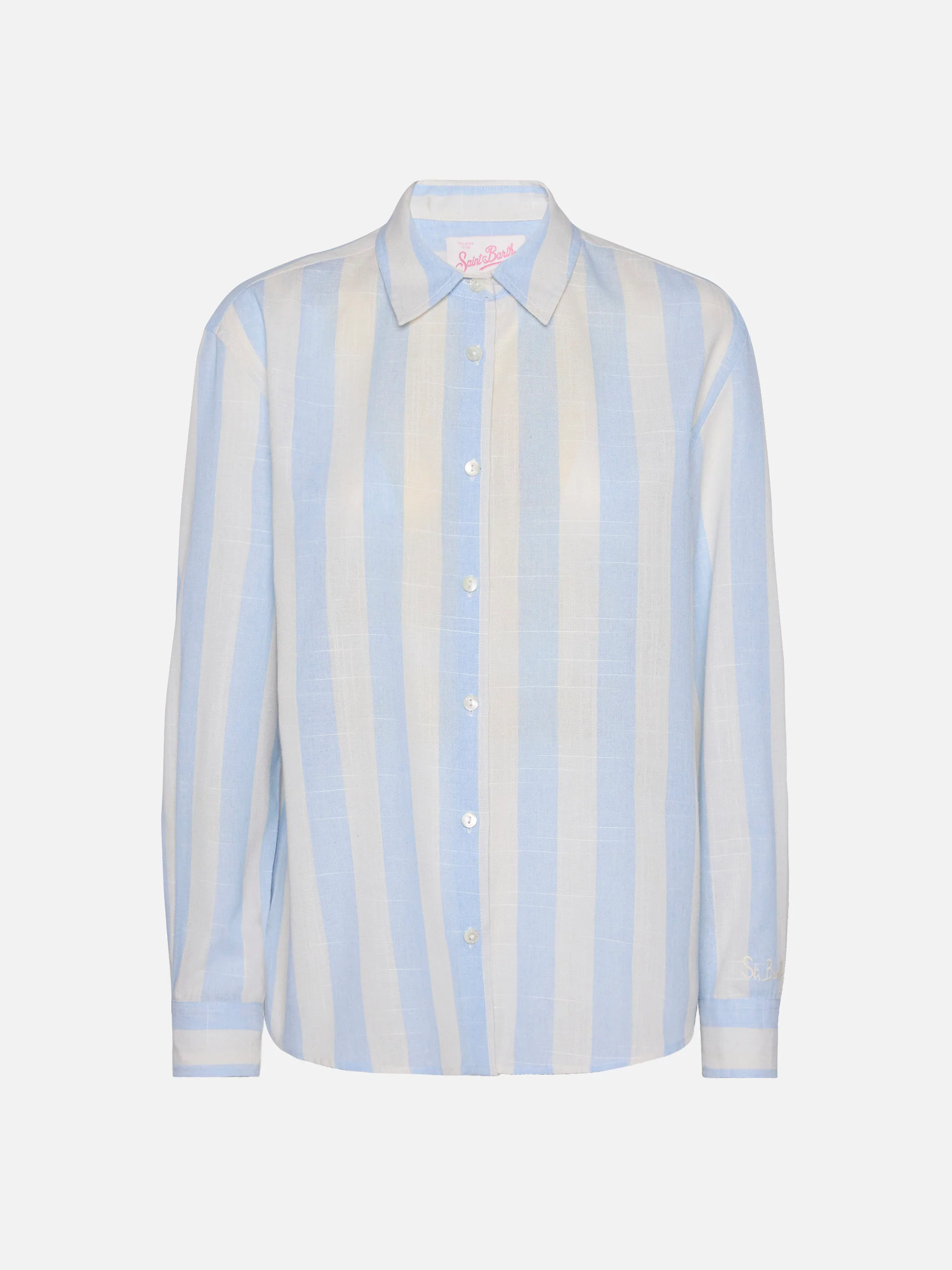 Camicia classica in cotone Meredith con stampa a righe azzurre - Image 6