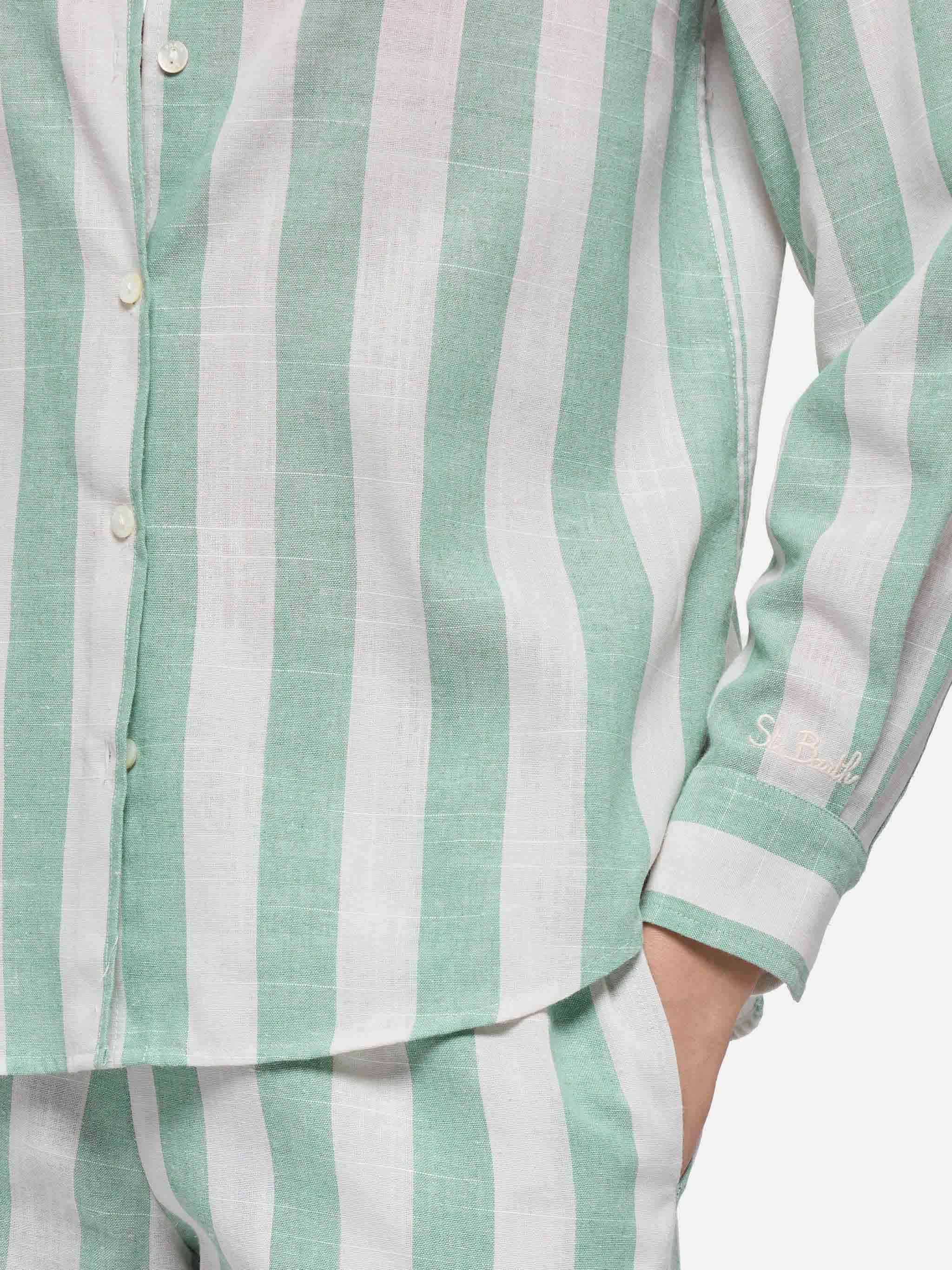 Camicia classica Meredith con stampa a righe verde salvia - Image 2