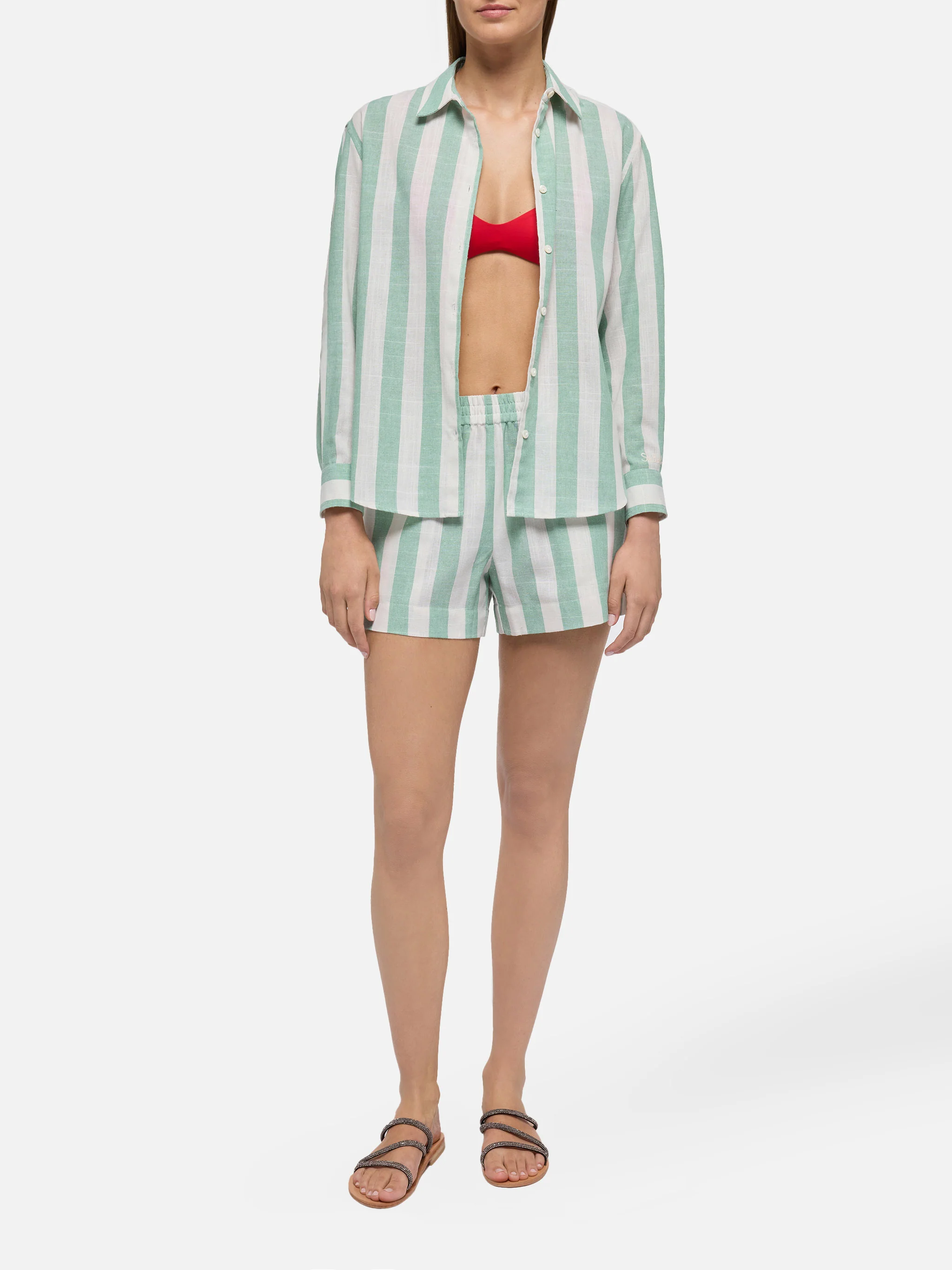 Camicia classica Meredith con stampa a righe verde salvia - Image 4