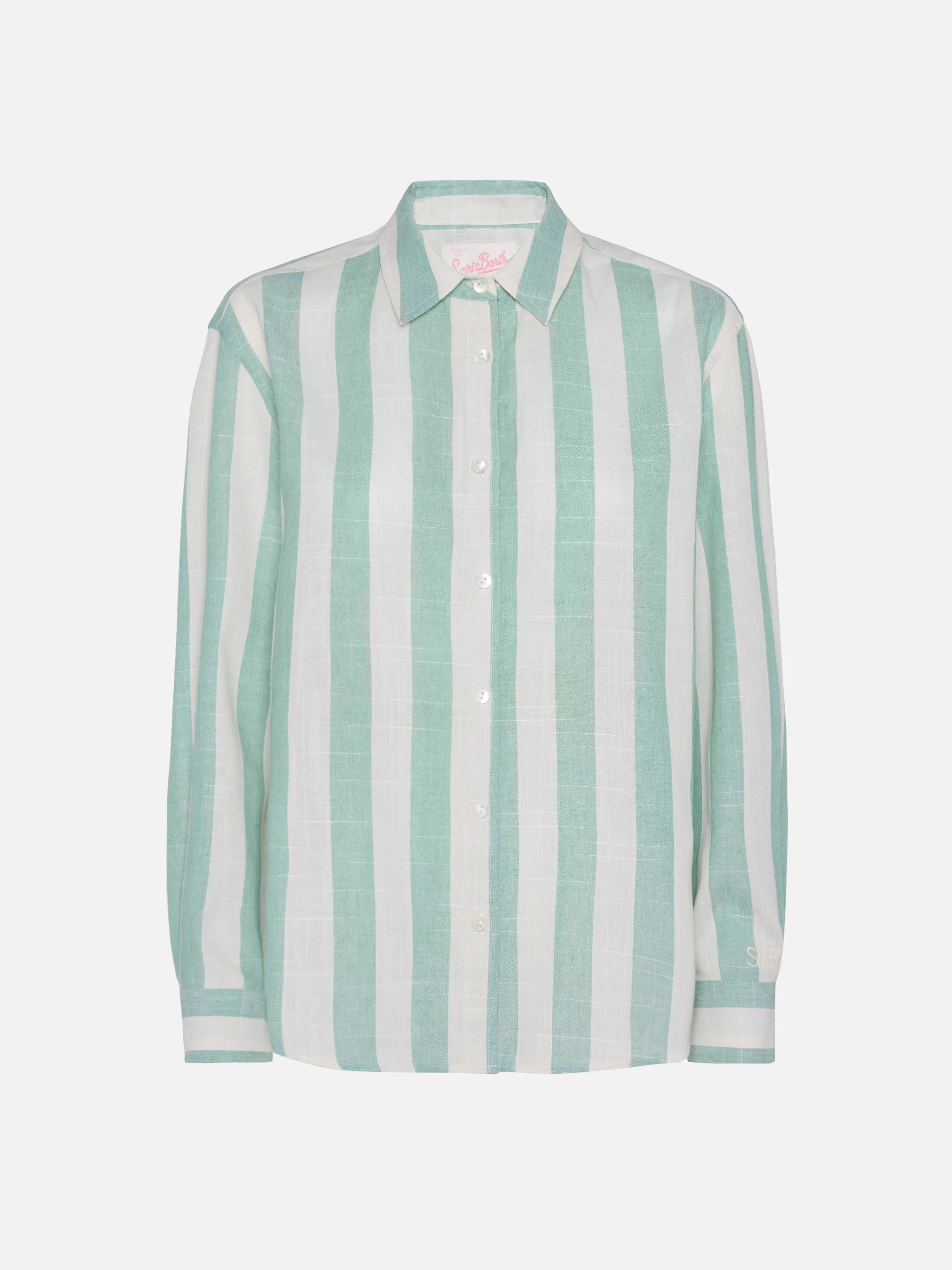 Camicia classica Meredith con stampa a righe verde salvia - Image 5