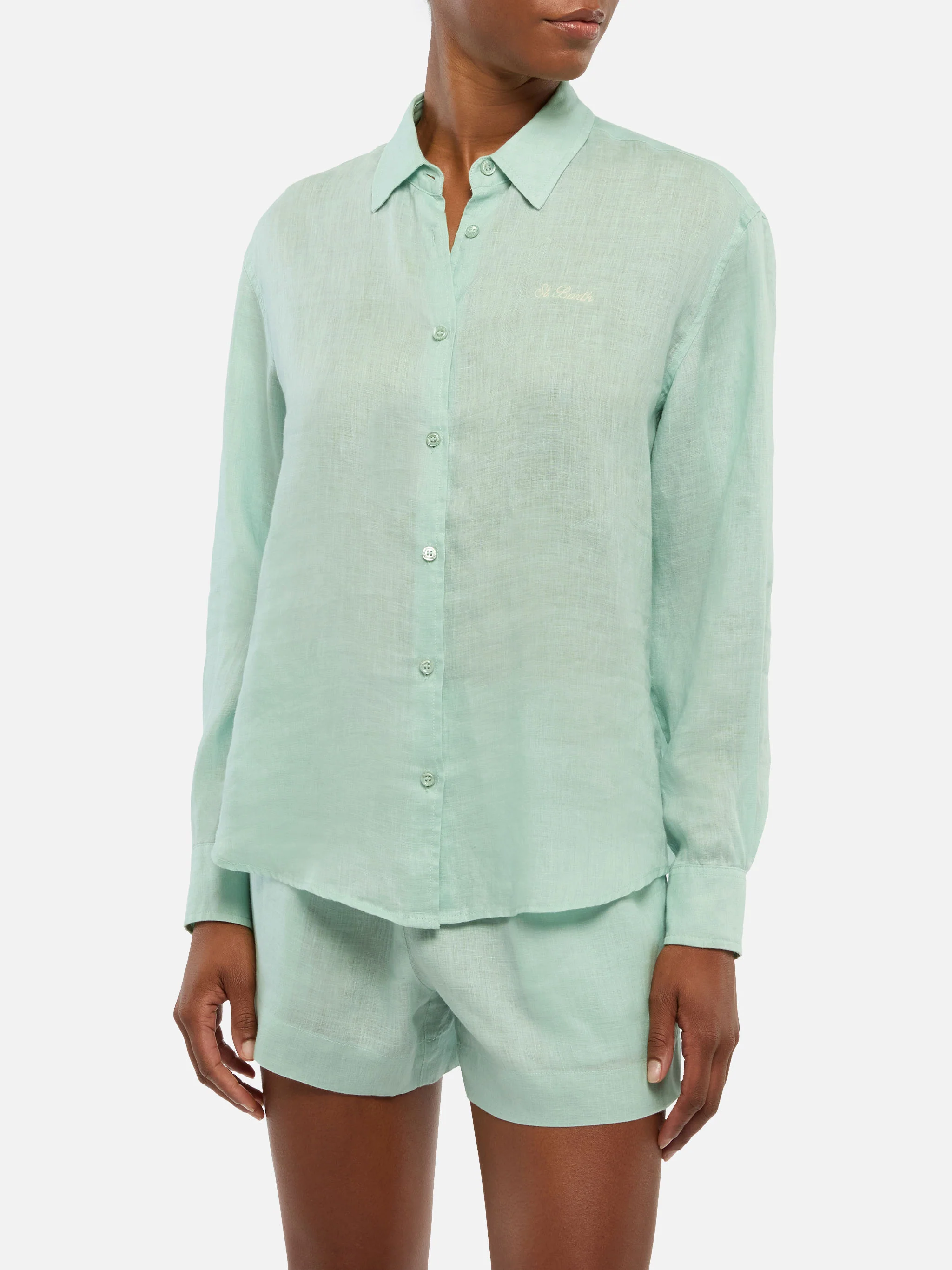 Camicia classica in lino Meredith con ricamo Saint Barth