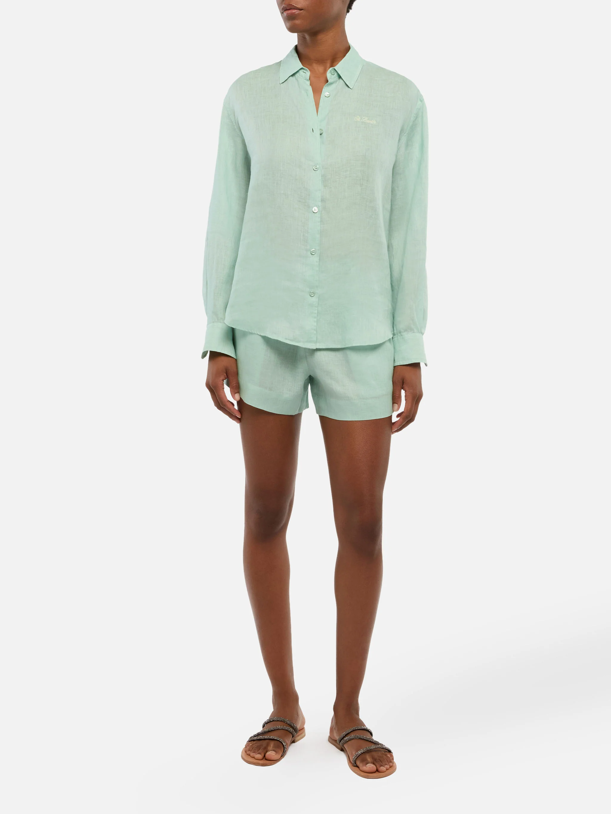 Camicia classica in lino Meredith con ricamo Saint Barth - Image 4