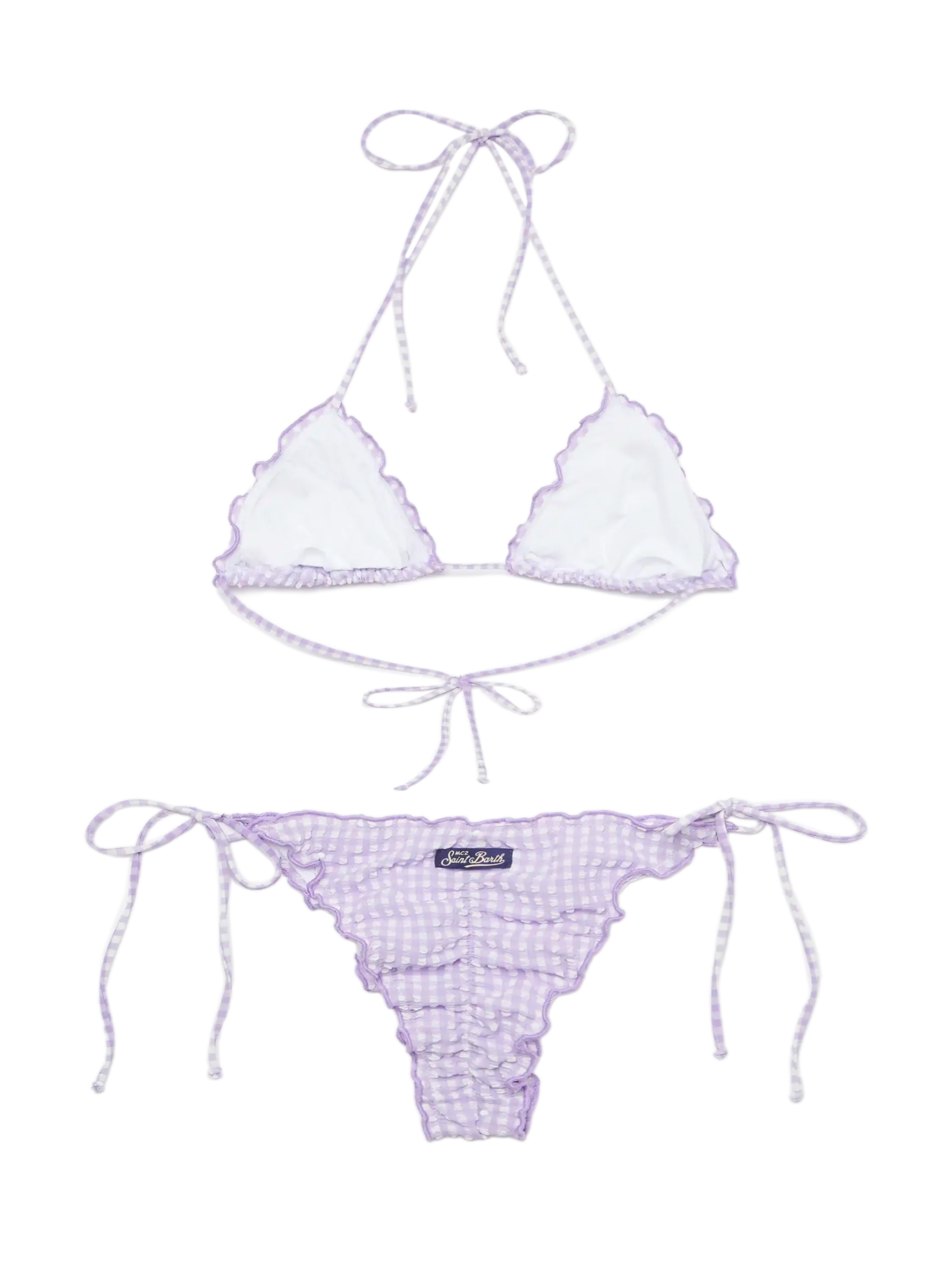 Bikini a triangolo in seersucker Sagittarius Miami con stampa vichy - Image 3