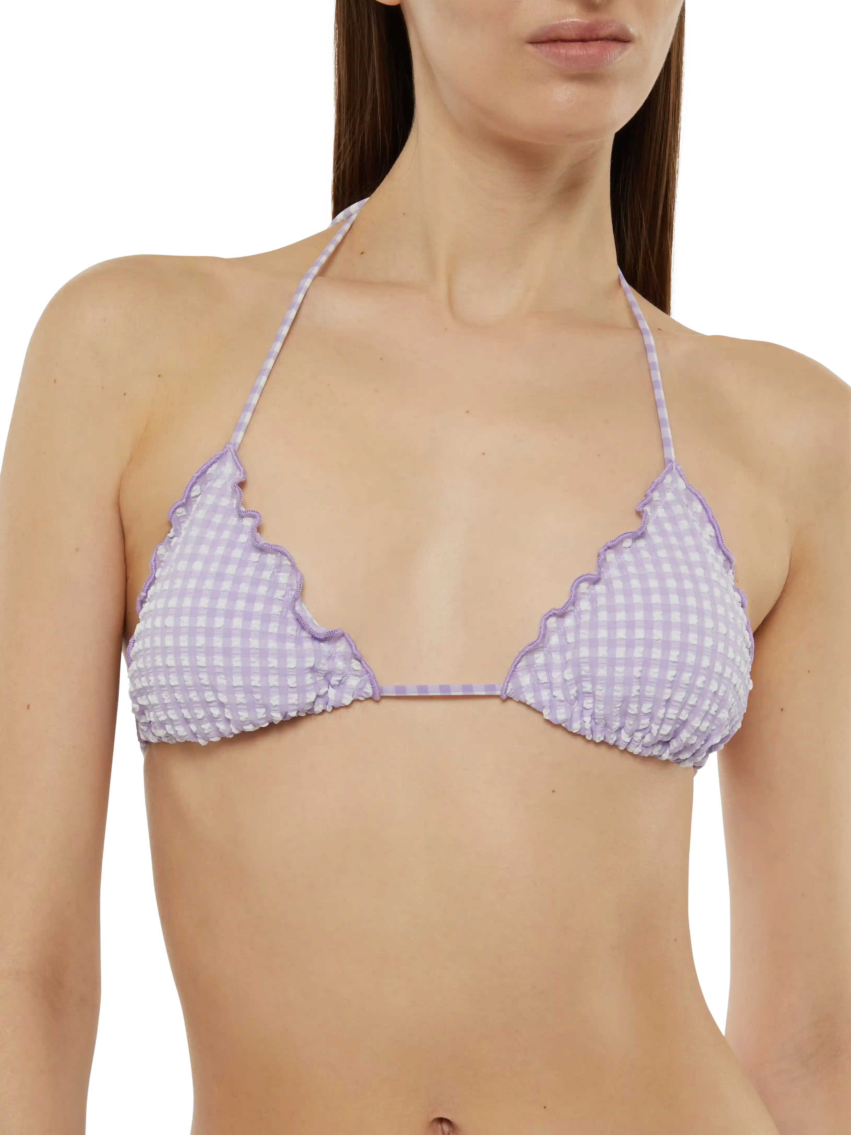 Bikini a triangolo in seersucker Sagittarius Miami con stampa vichy - Image 5