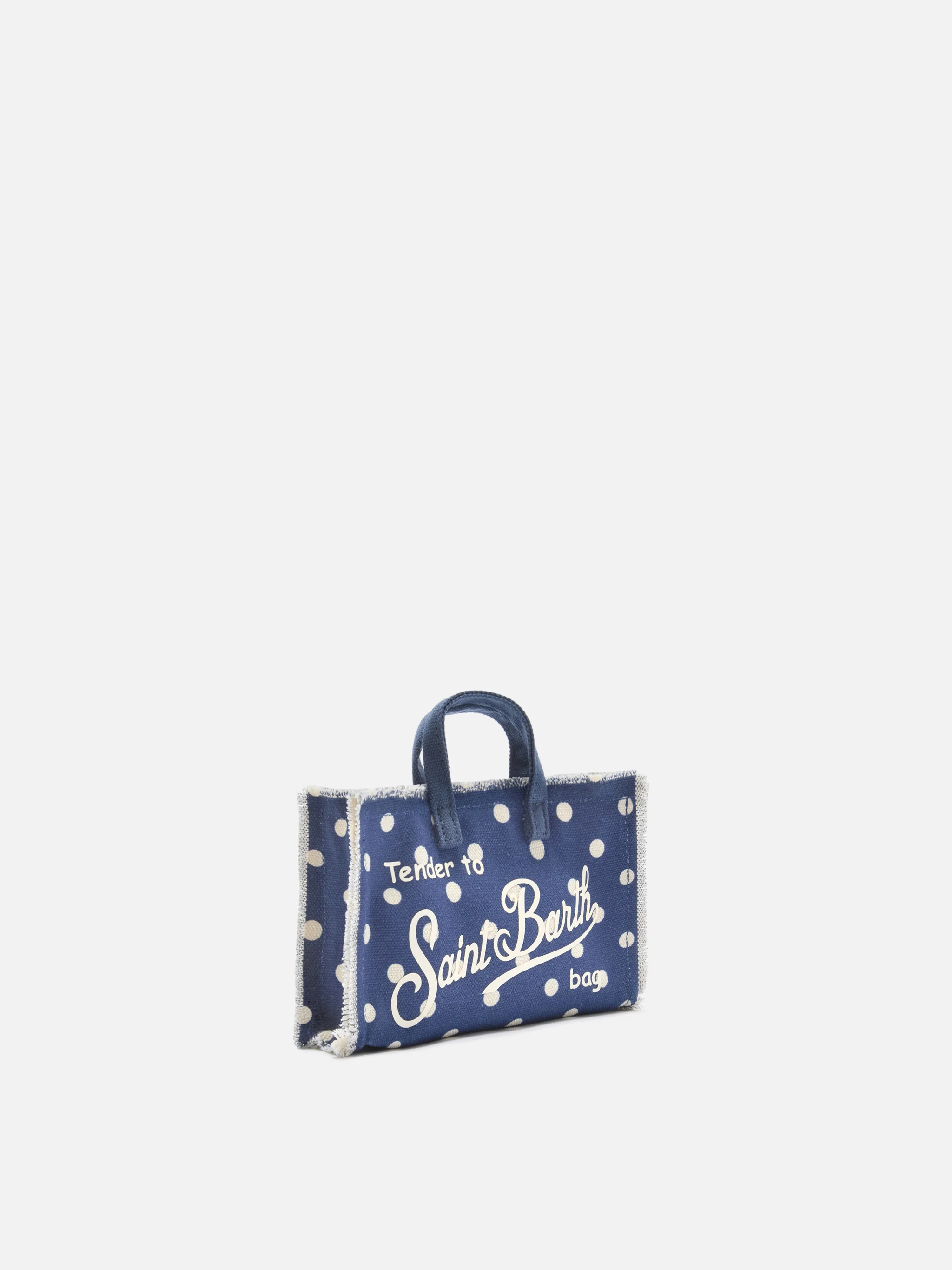 Borsa Phone micro in canvas blu a pois con logo a contrasto - Image 3