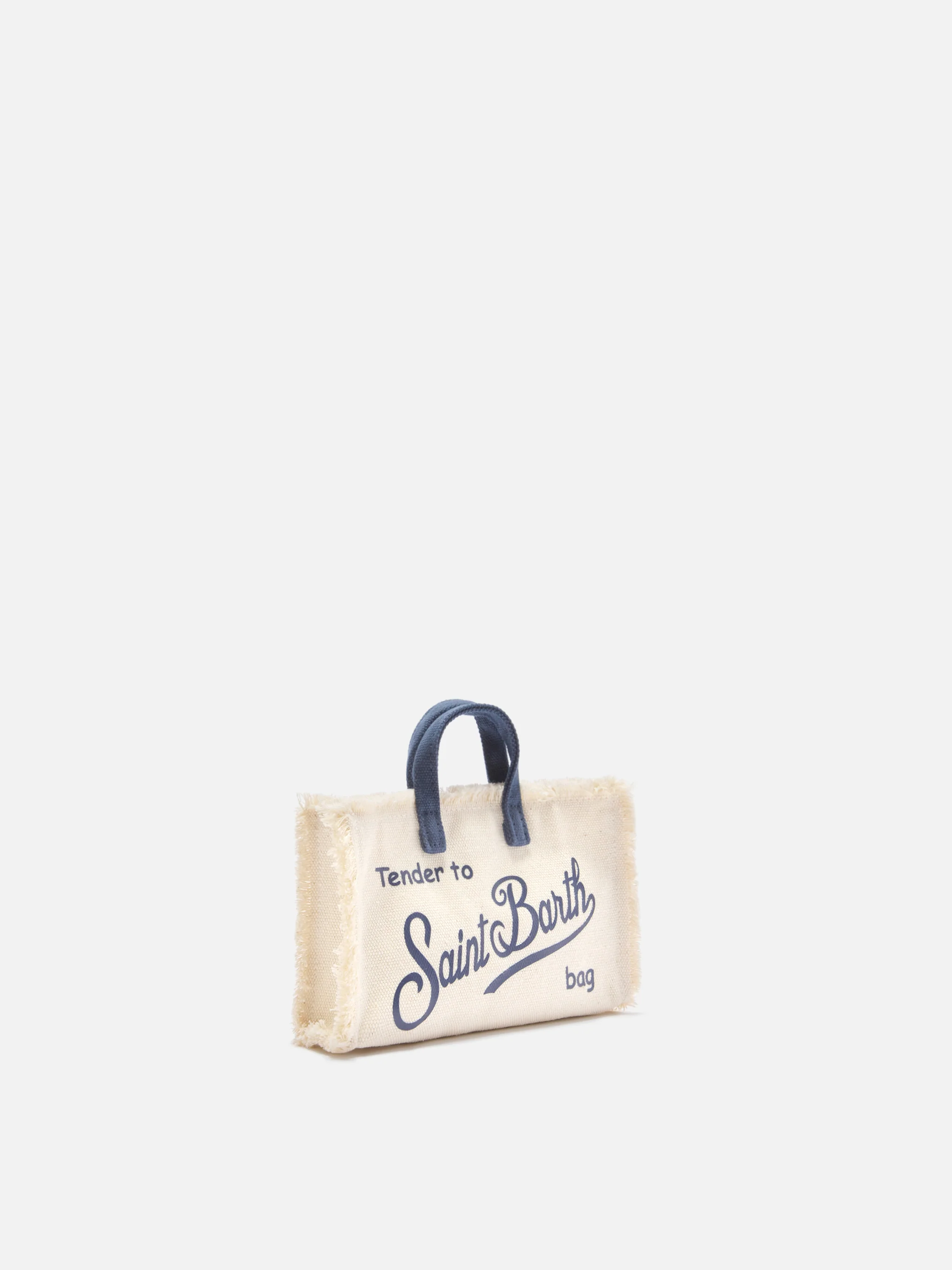 Borsa Phone micro in canvas bianco con dettagli blu e logo a contrasto - Image 3