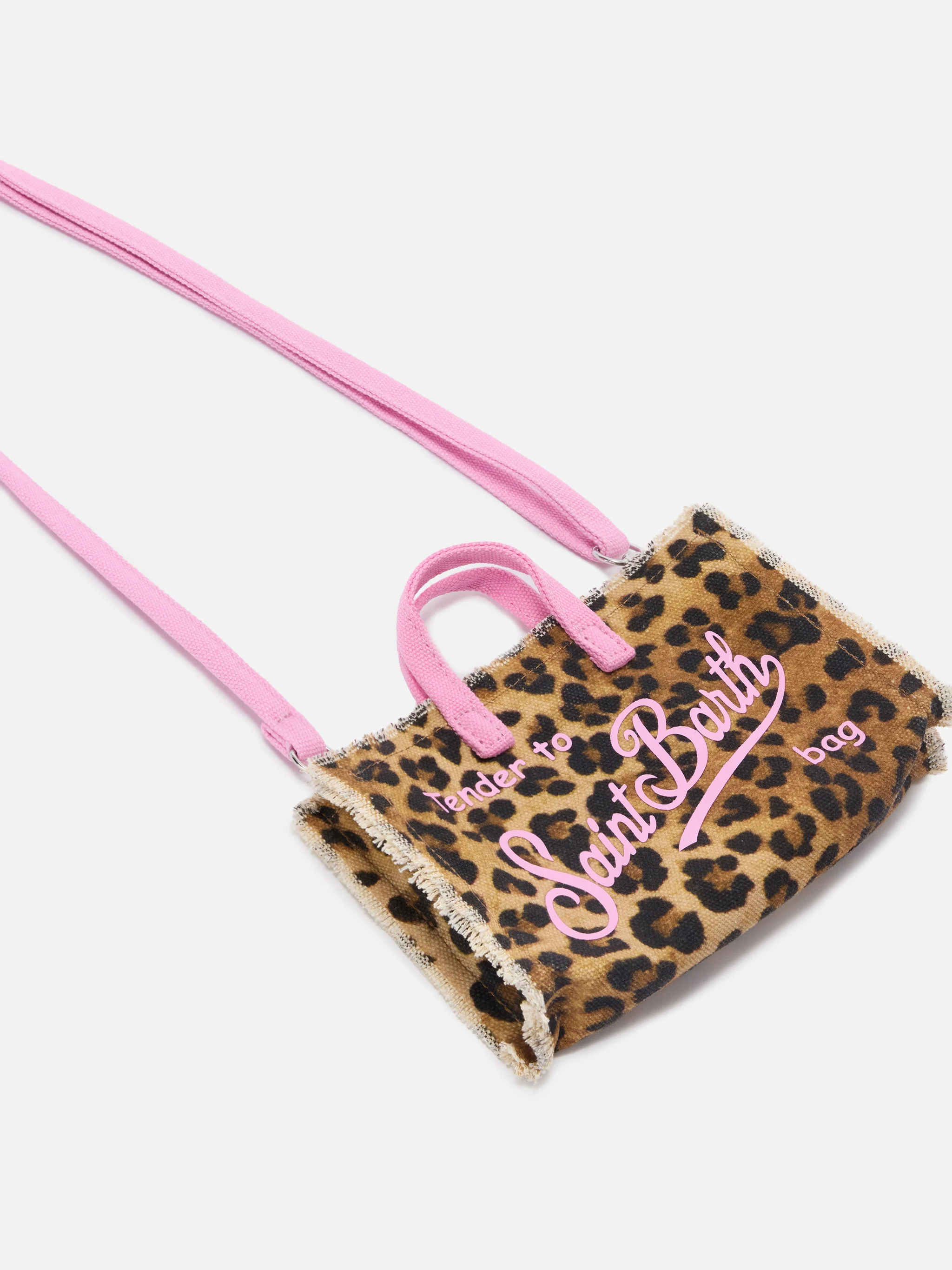 Borsa Phone micro in canvas con fantasia leopardata e logo rosa a contrasto - Image 3