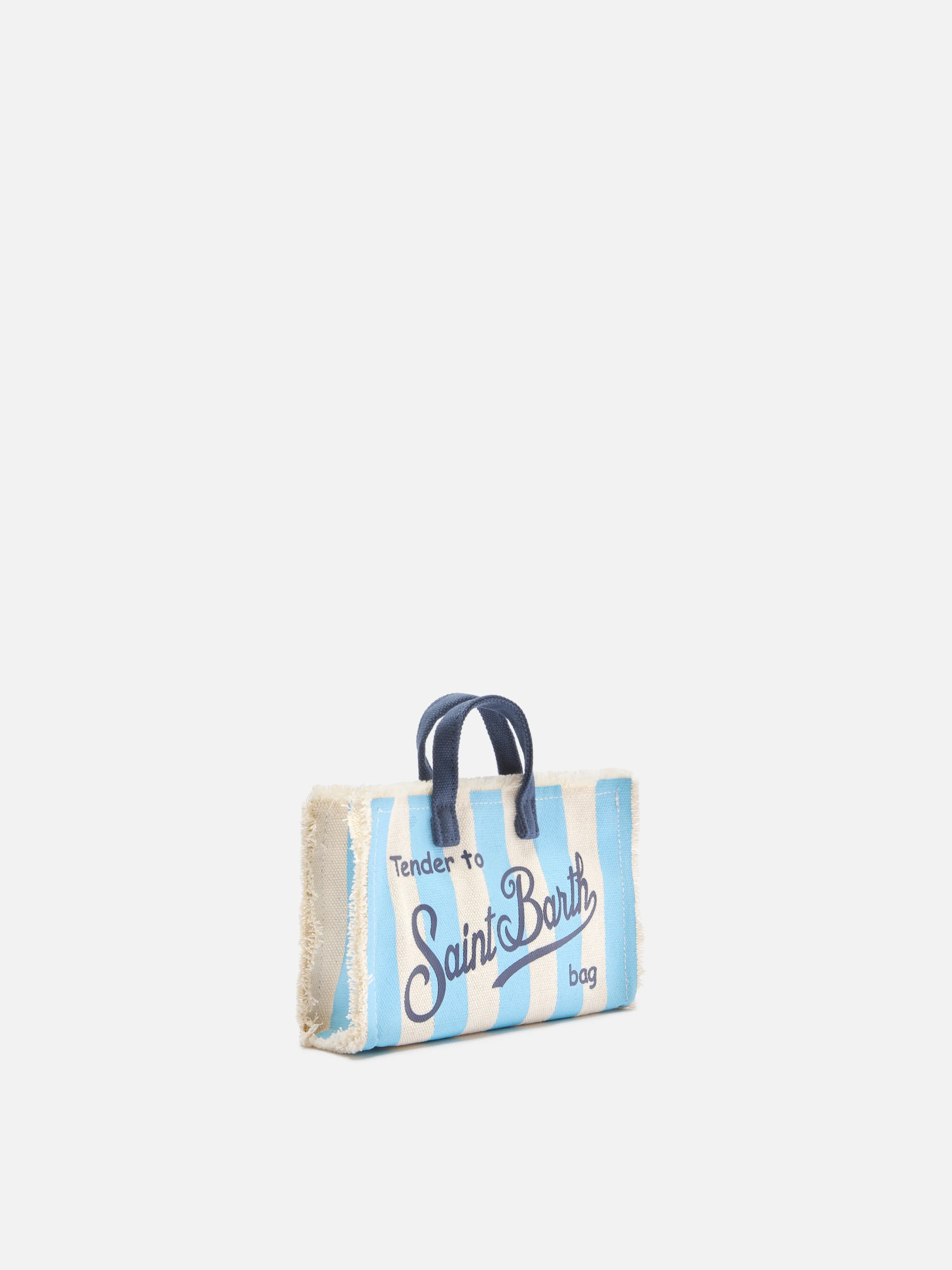 Borsa Phone micro in canvas a righe bianche e azzurre con logo a contrasto - Image 3
