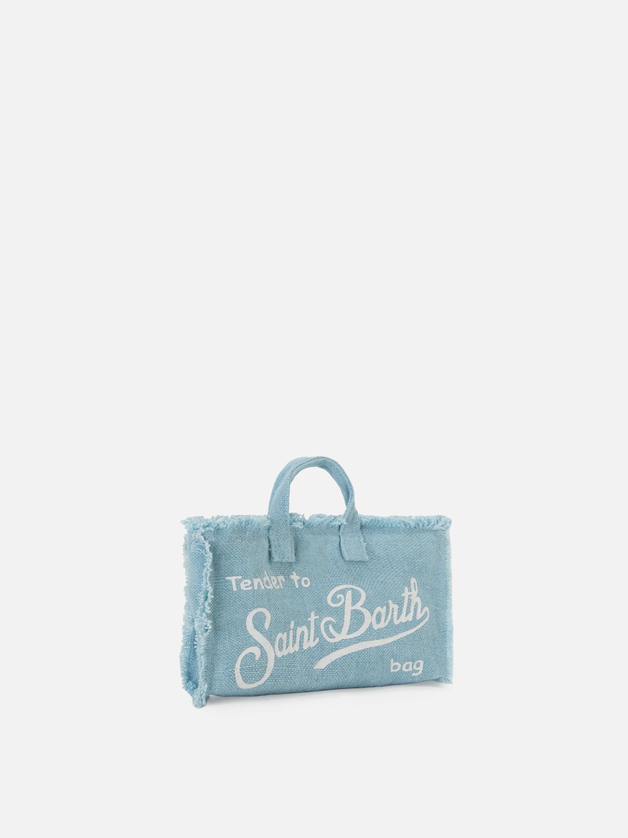 Borsa Phone micro in lino azzurro tinta unita con logo a contrasto - Image 3