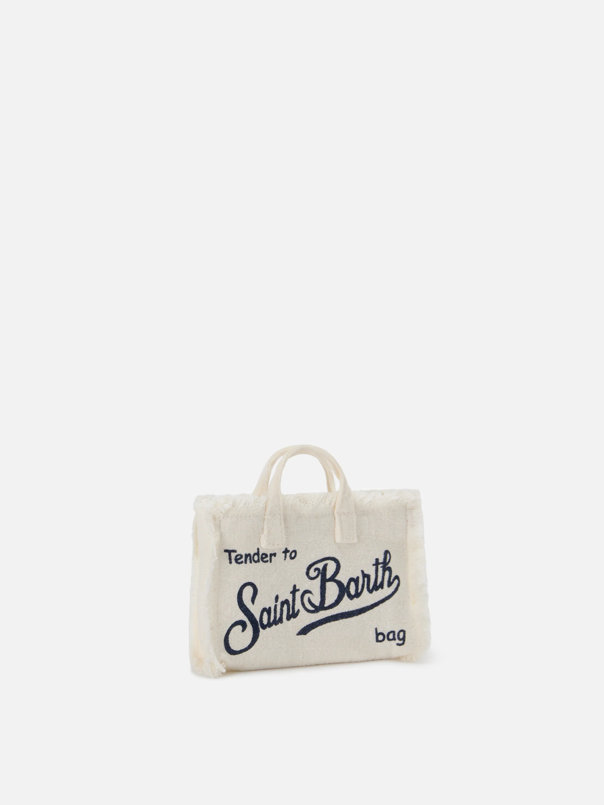 Borsa Phone micro in lino bianco tinta unita con logo a contrasto - Image 3