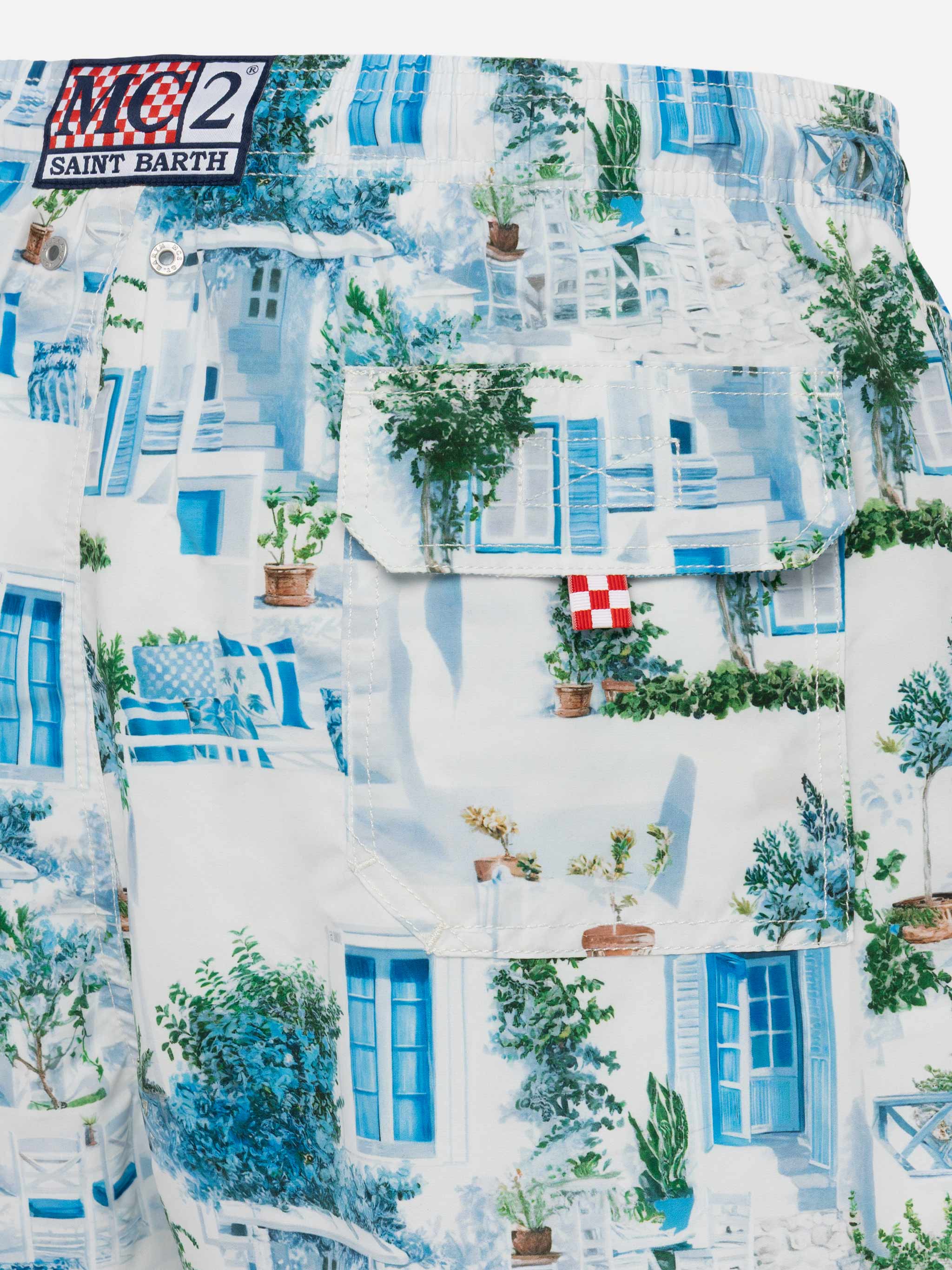 Costume mare lunghezza media Gustavia con stampa casa greca | AI CO-CREATED DESIGN BY RICKDICK - POWERED BY RED-EYE - Image 4