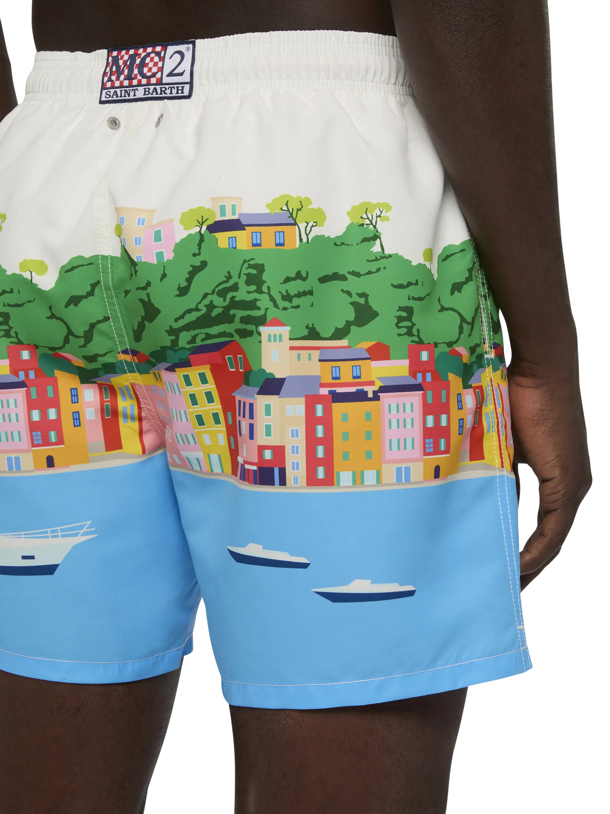 Costume mare lunghezza media Gustavia con stampa cartolina Portofino - Image 6