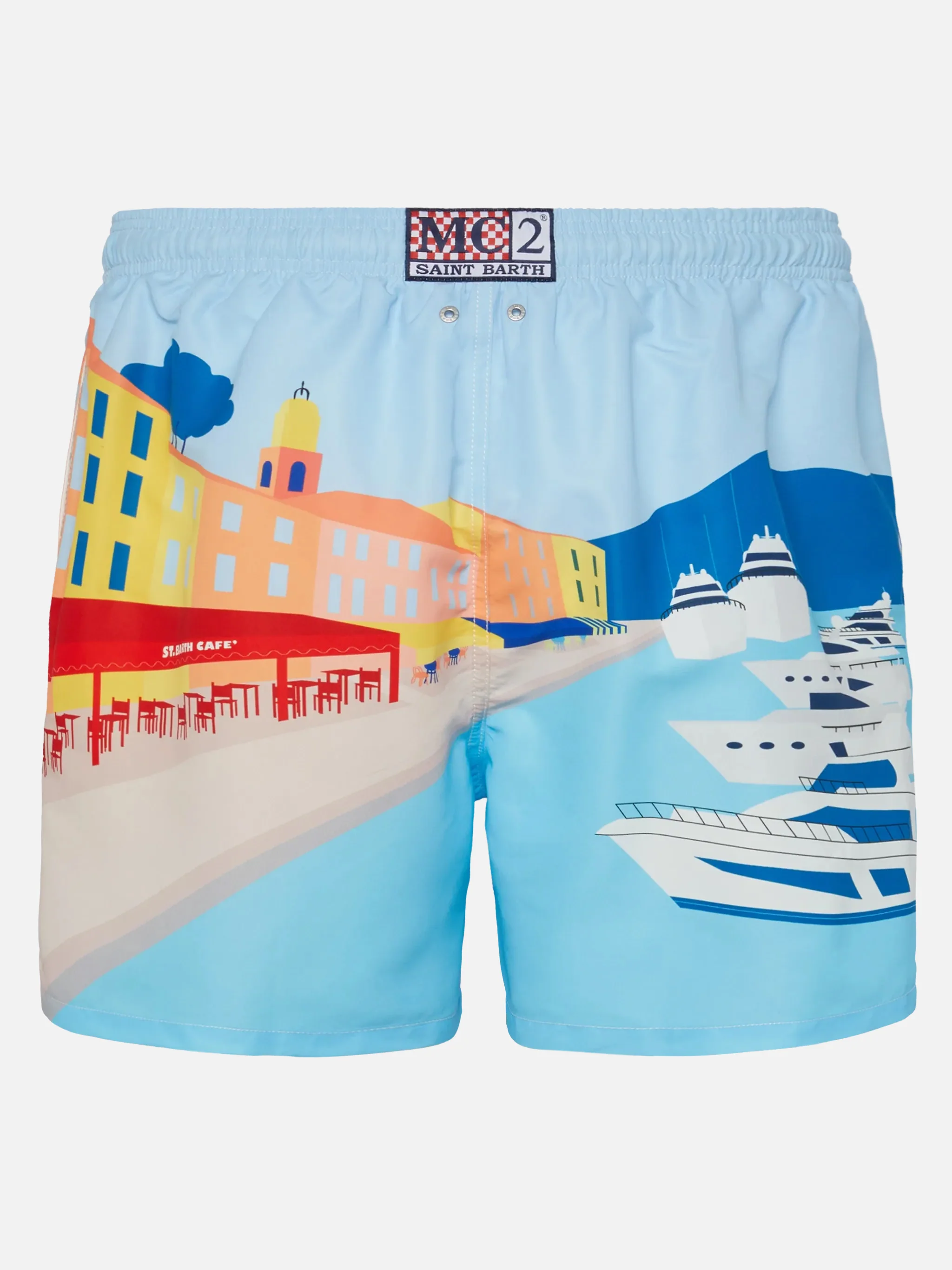 Costume mare lunghezza media Gustavia con stampa cartolina St. Tropez - Image 2
