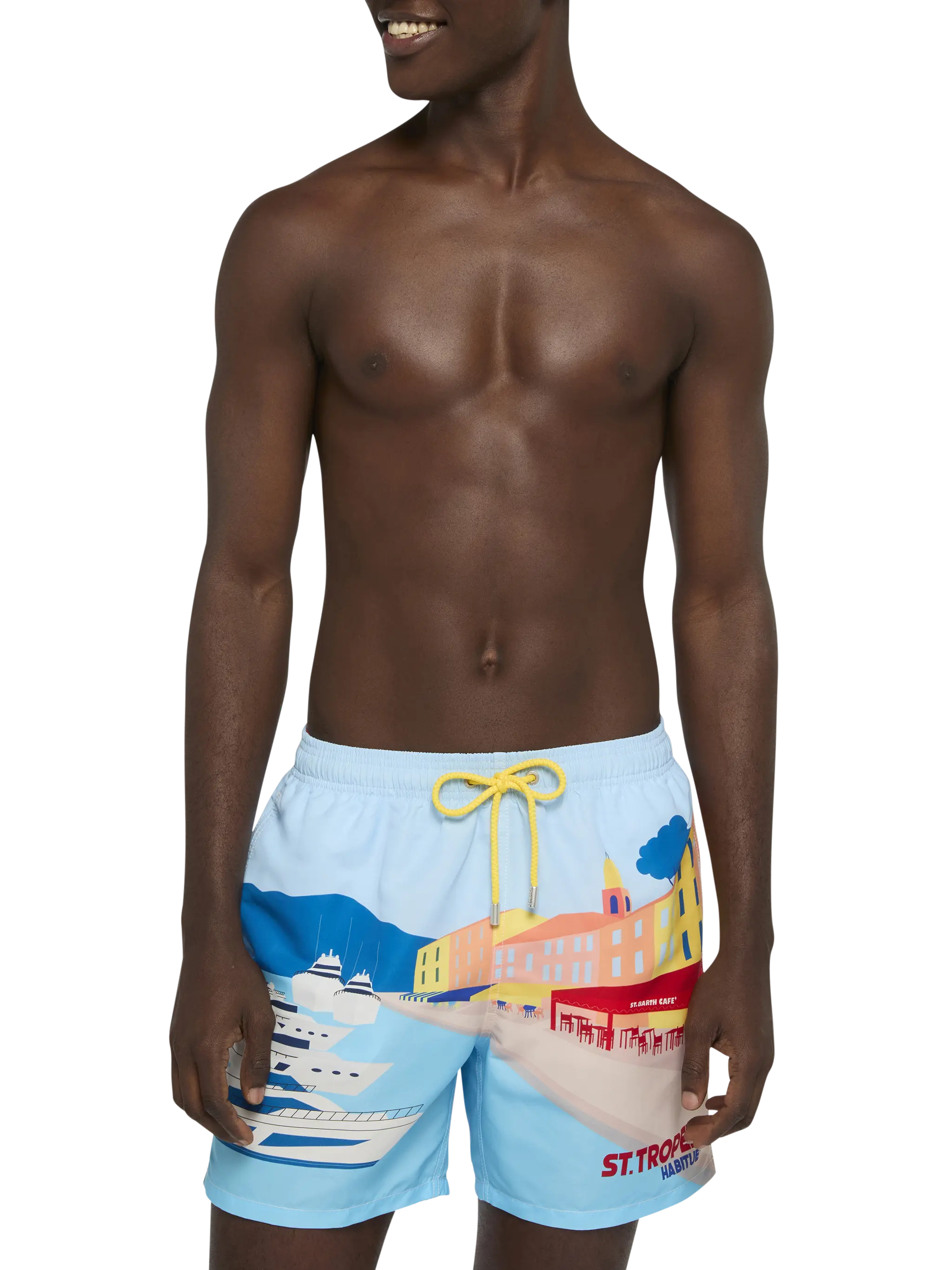 Costume mare lunghezza media Gustavia con stampa cartolina St. Tropez - Image 3