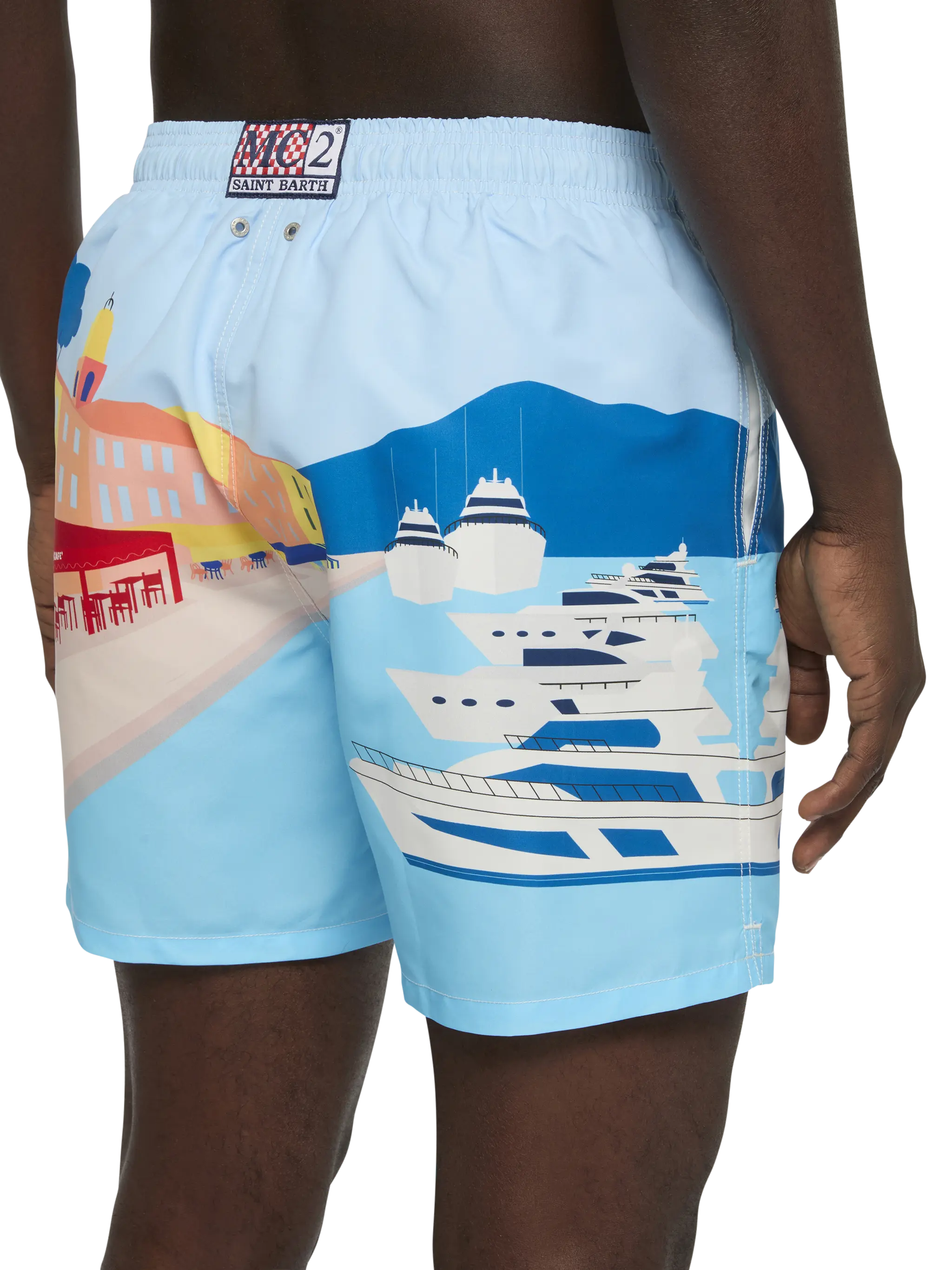 Costume mare lunghezza media Gustavia con stampa cartolina St. Tropez - Image 6