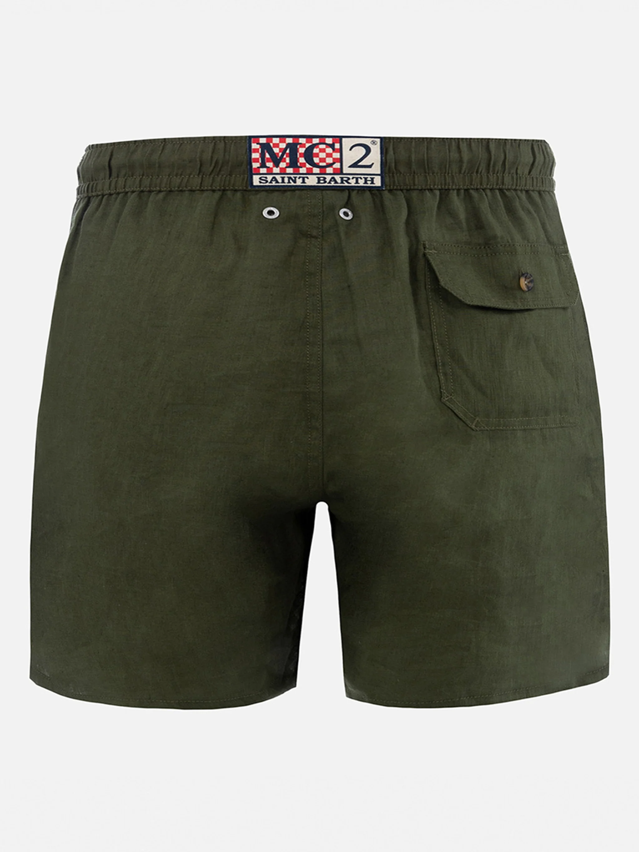 Costume mare Gustavia in lino verde militare tinta unita - Image 2