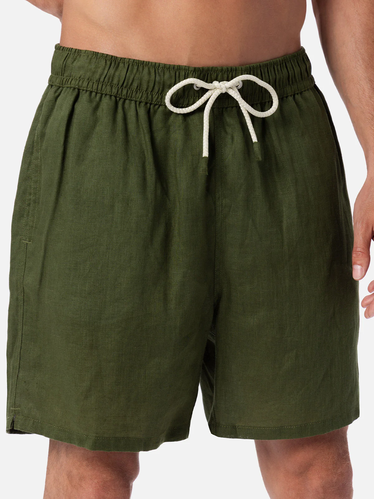 Costume mare Gustavia in lino verde militare tinta unita - Image 3