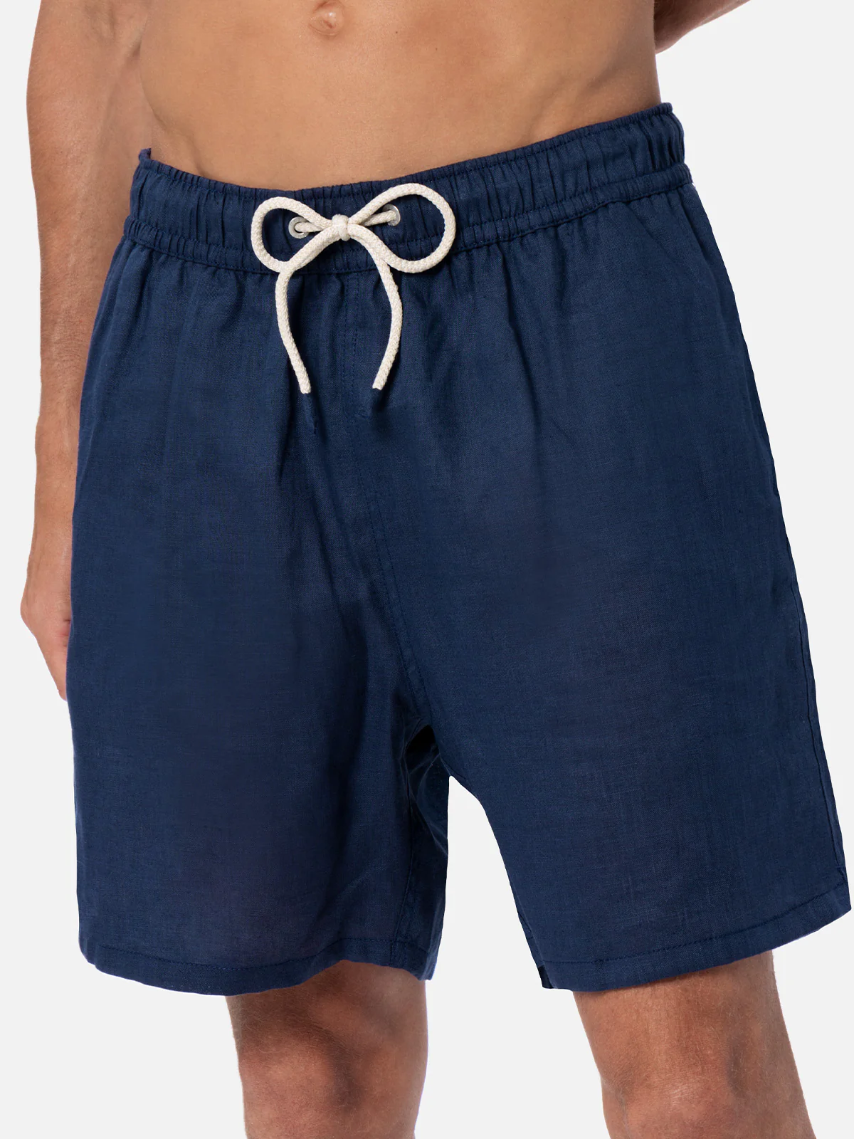 Costume mare Gustavia in lino blu tinta unita - Image 3