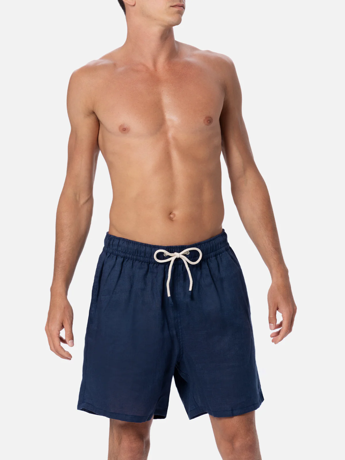 Costume mare Gustavia in lino blu tinta unita - Image 4