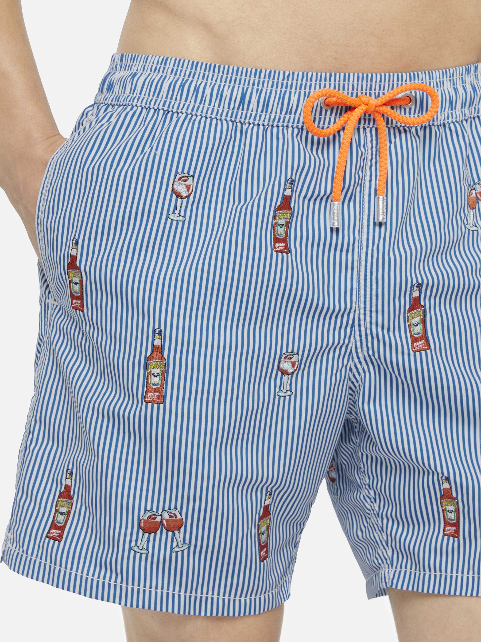 Costume mare lunghezza media Gustavia a righe con ricamo Aperol Spritz | APEROL SPECIAL EDITION - Image 4