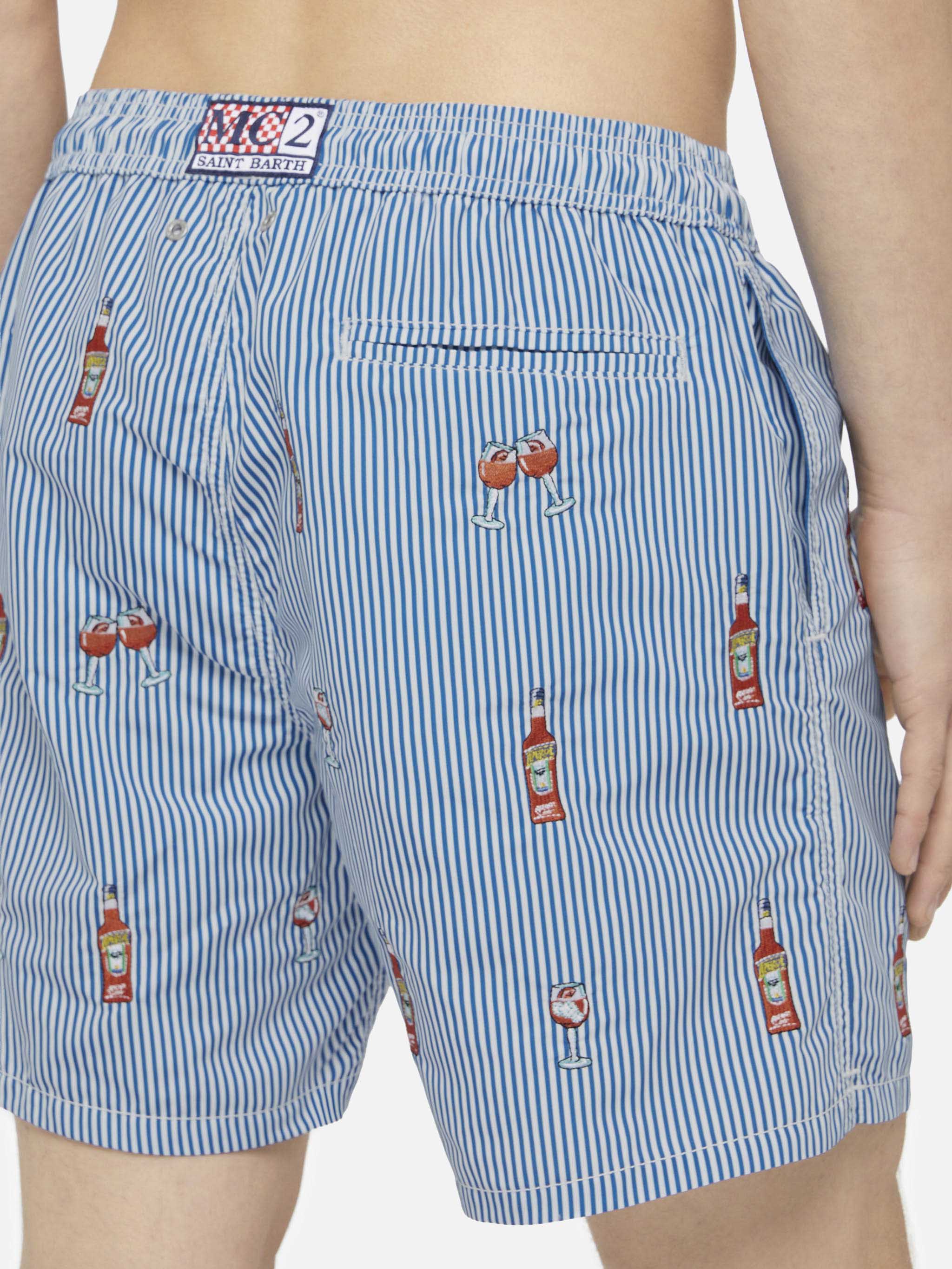 Costume mare lunghezza media Gustavia a righe con ricamo Aperol Spritz | APEROL SPECIAL EDITION - Image 6
