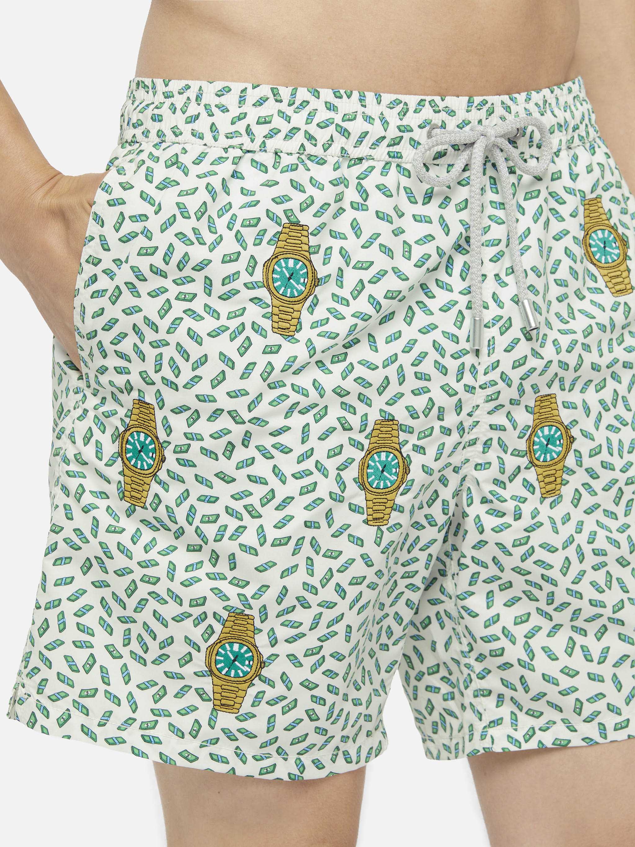 Costume mare lunghezza media Gustavia a righe con ricamo orologi - Image 4
