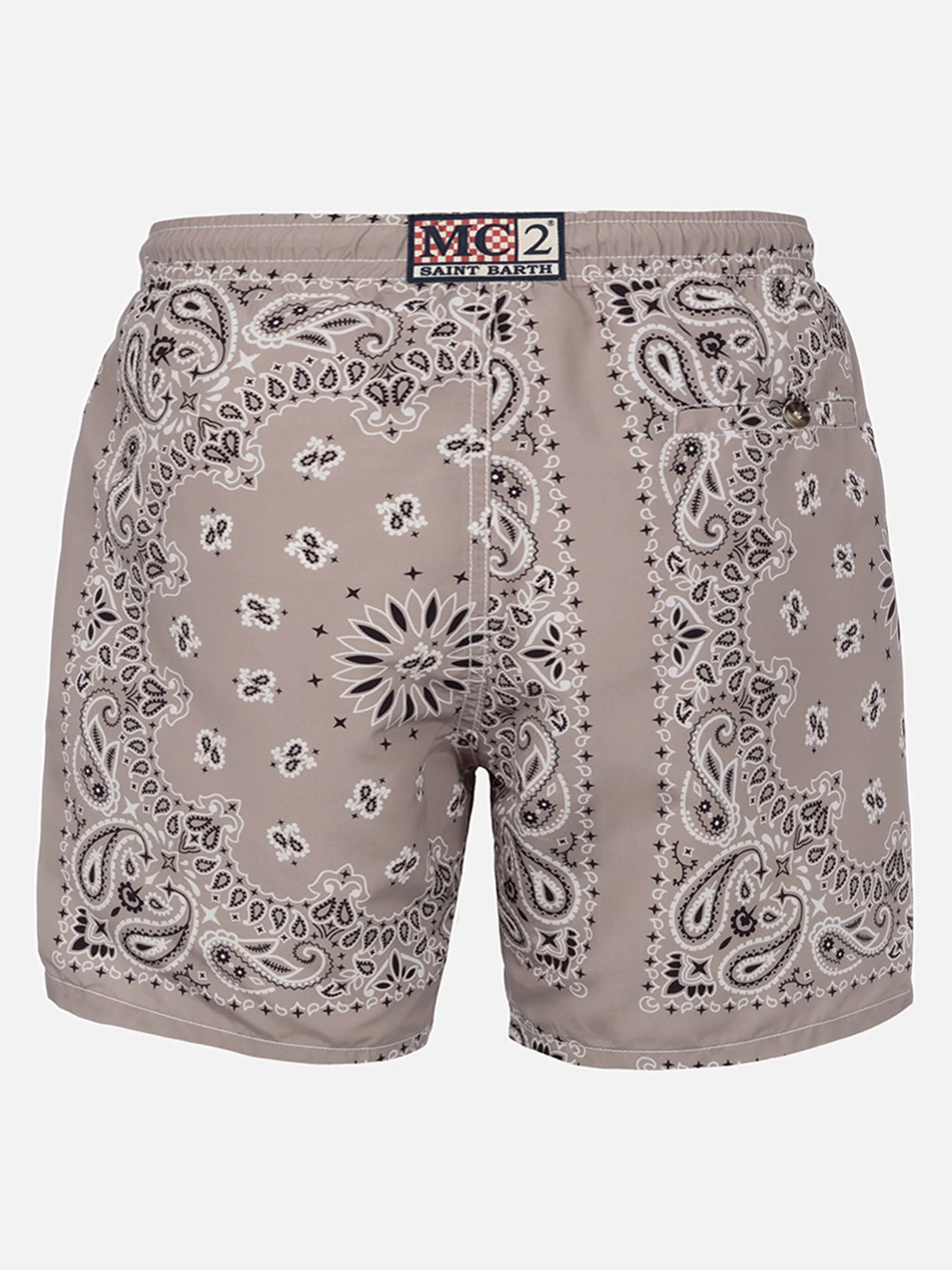 Costume mare lunghezza media Caprese con stampa bandana beige - Image 3