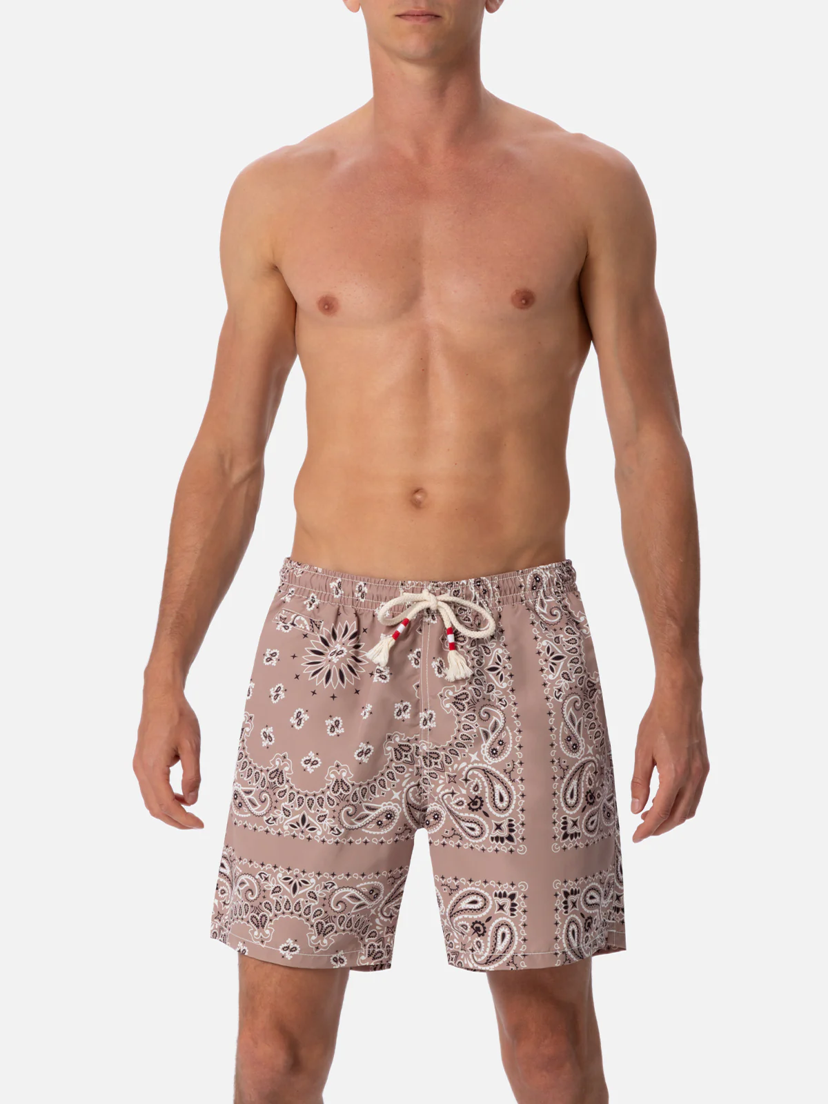 Costume mare lunghezza media Caprese con stampa bandana beige - Image 4