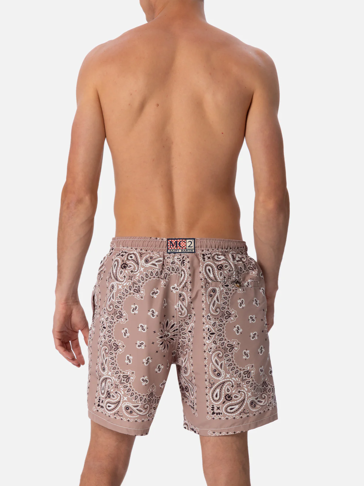 Costume mare lunghezza media Caprese con stampa bandana beige - Image 5