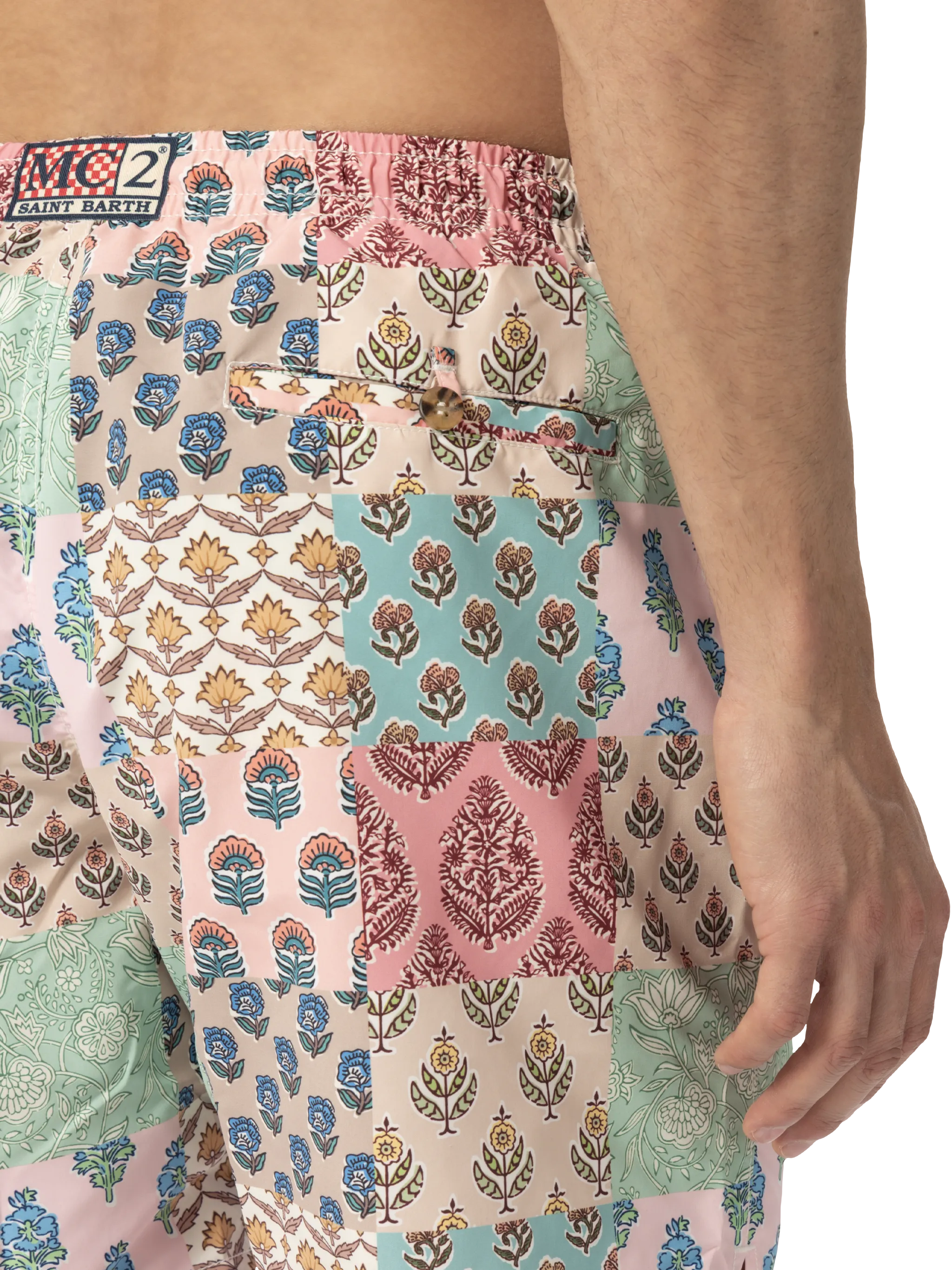 Costume mare lunghezza media Caprese con stampa fiori patch - Image 6