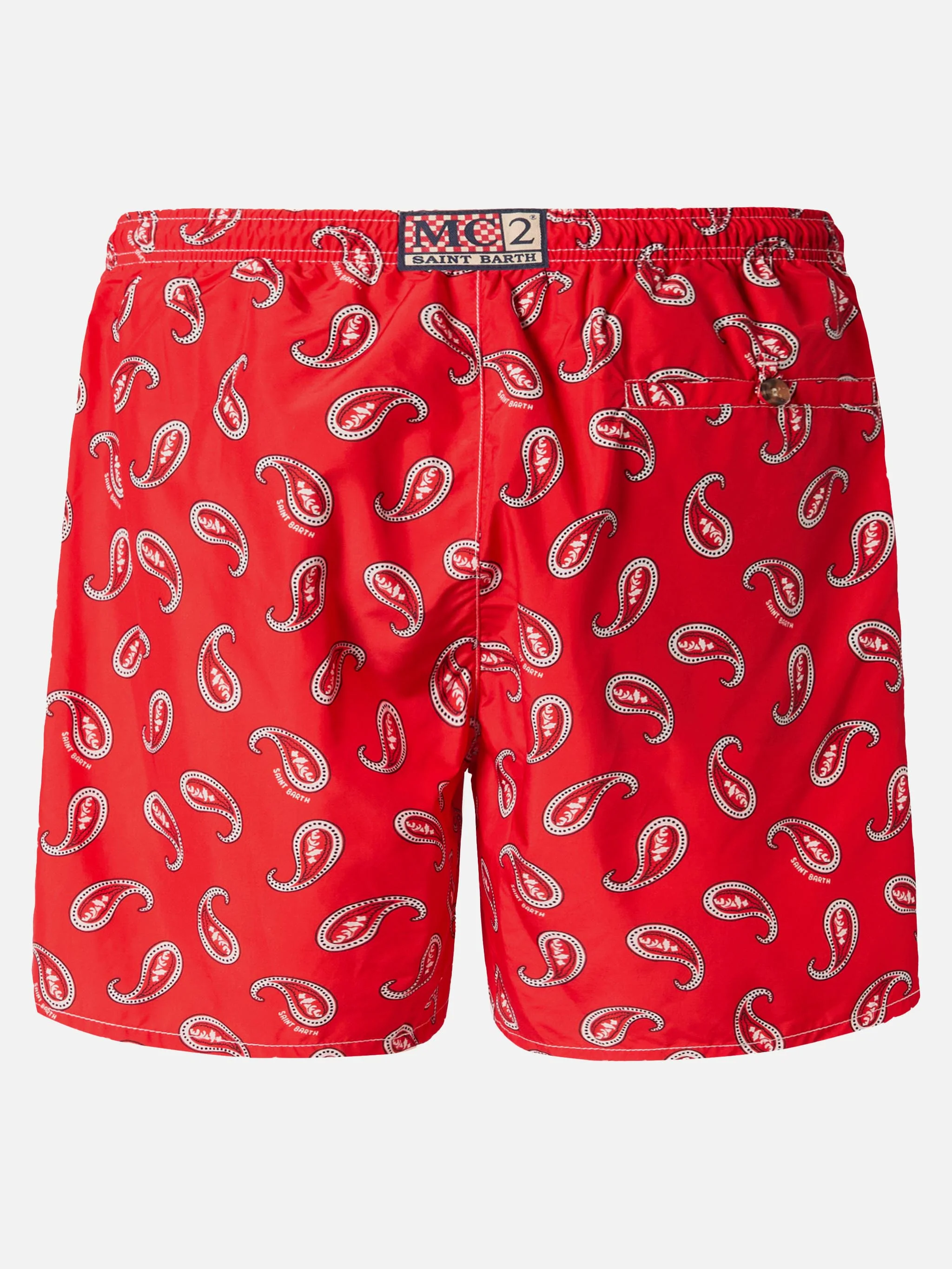 Costume mare lunghezza media Caprese con stampa paisley rossa - Image 2