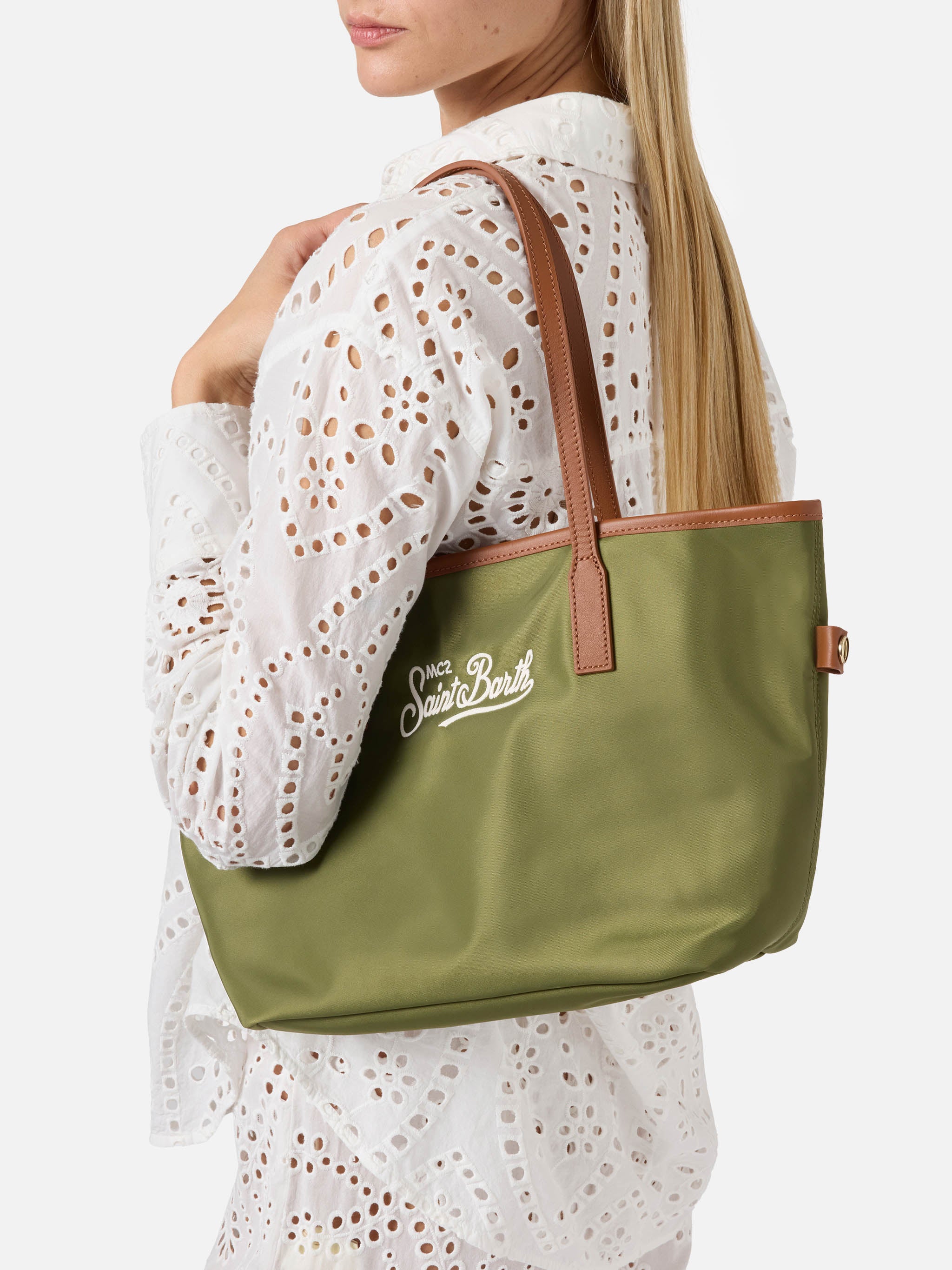 Borsa City medium in nylon verde militare - Image 2