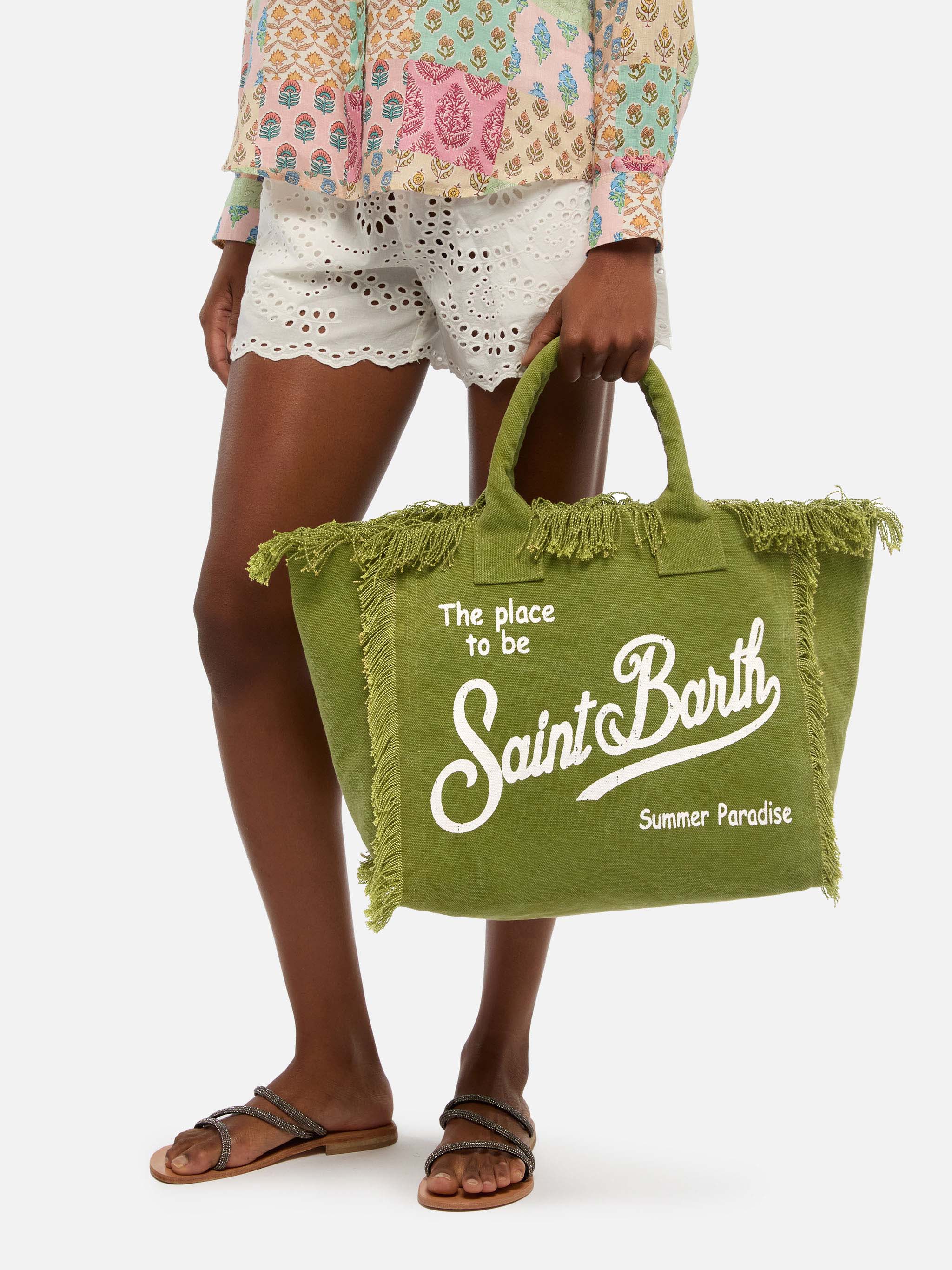Borsa a spalla Vanity in canvas di cotone verde militare - Image 2