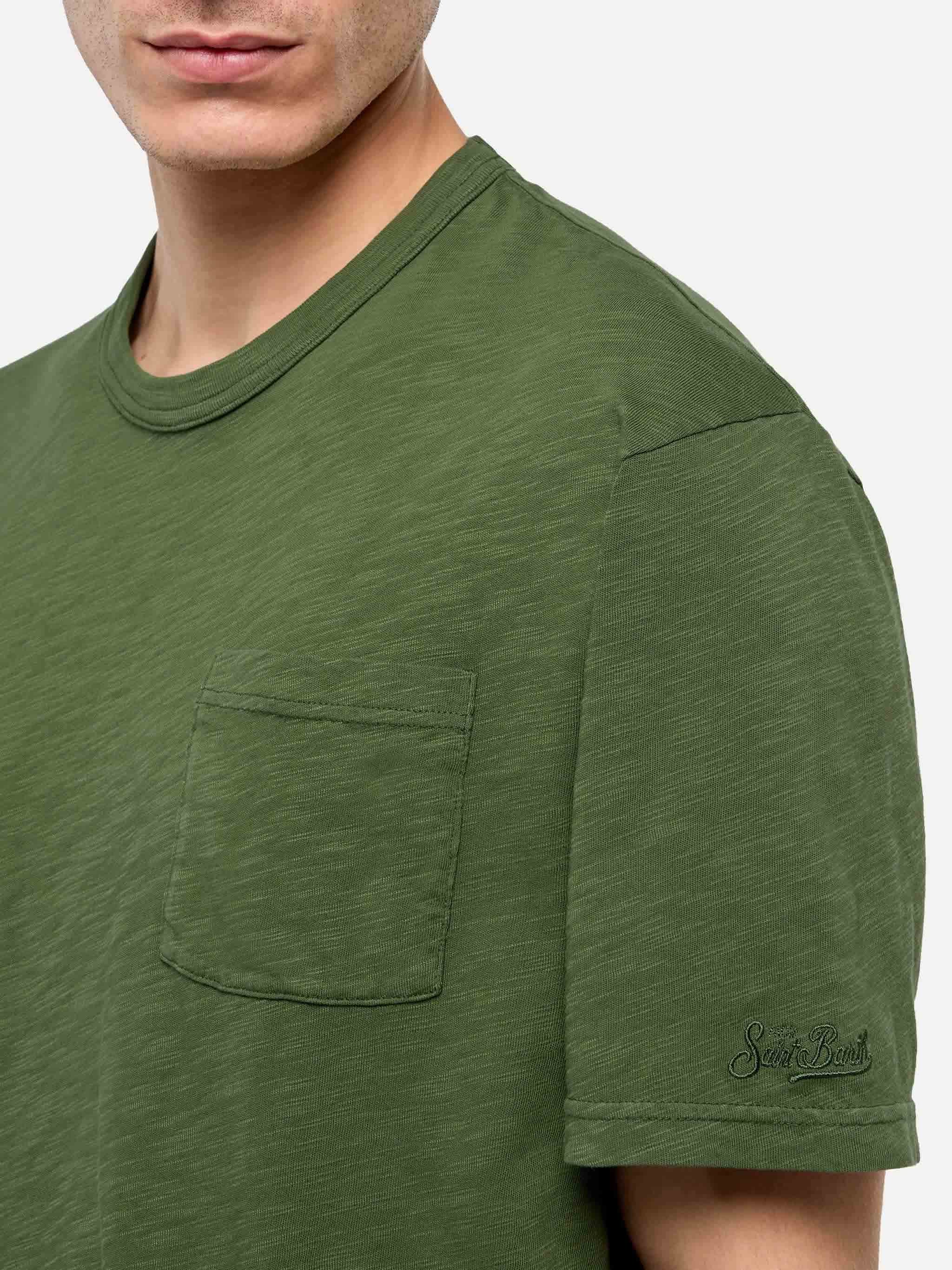 T-shirt President in cotone fiammato verde militare tinta unita - Image 2