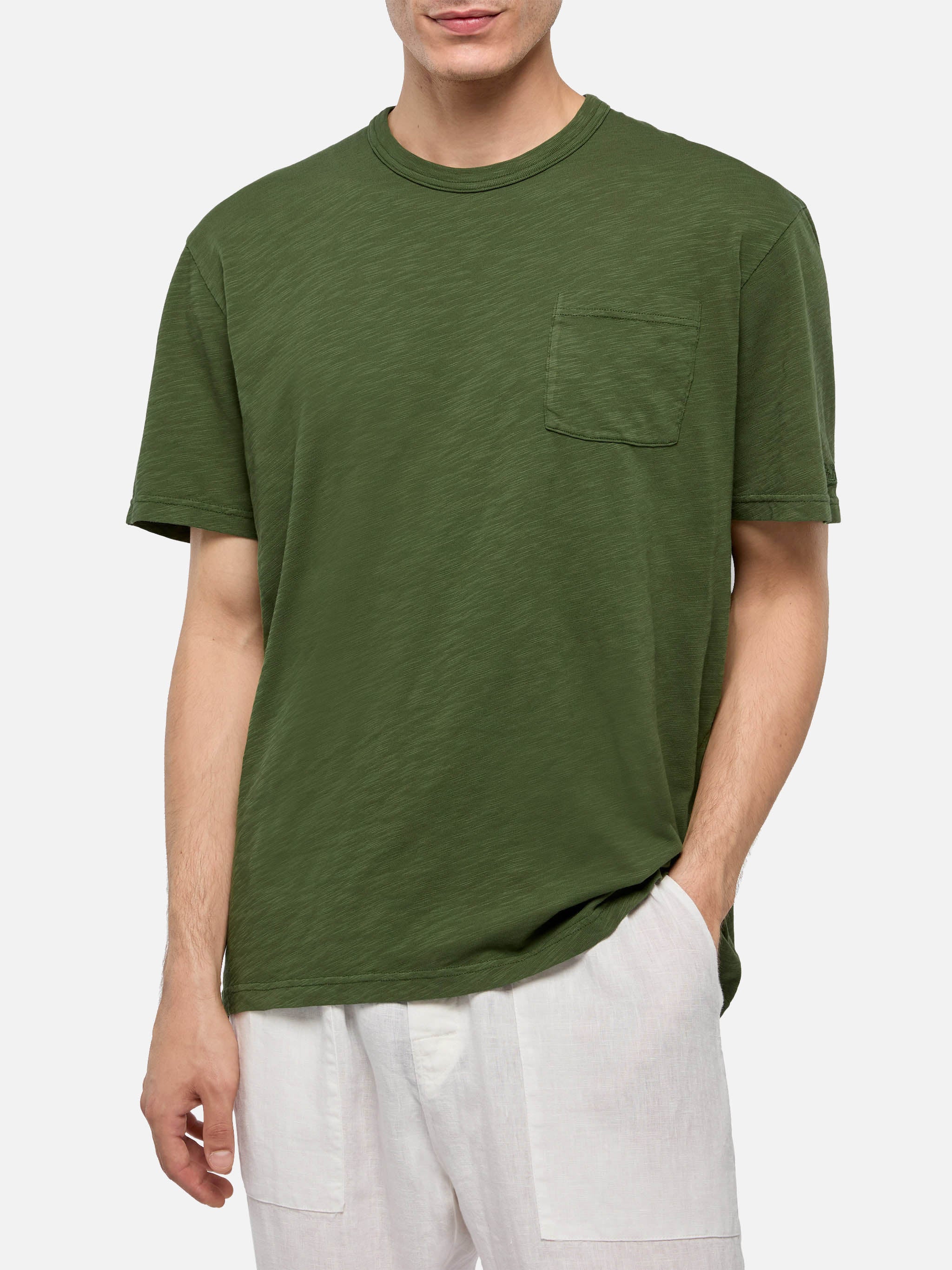 T-shirt President in cotone fiammato verde militare tinta unita - Image 3
