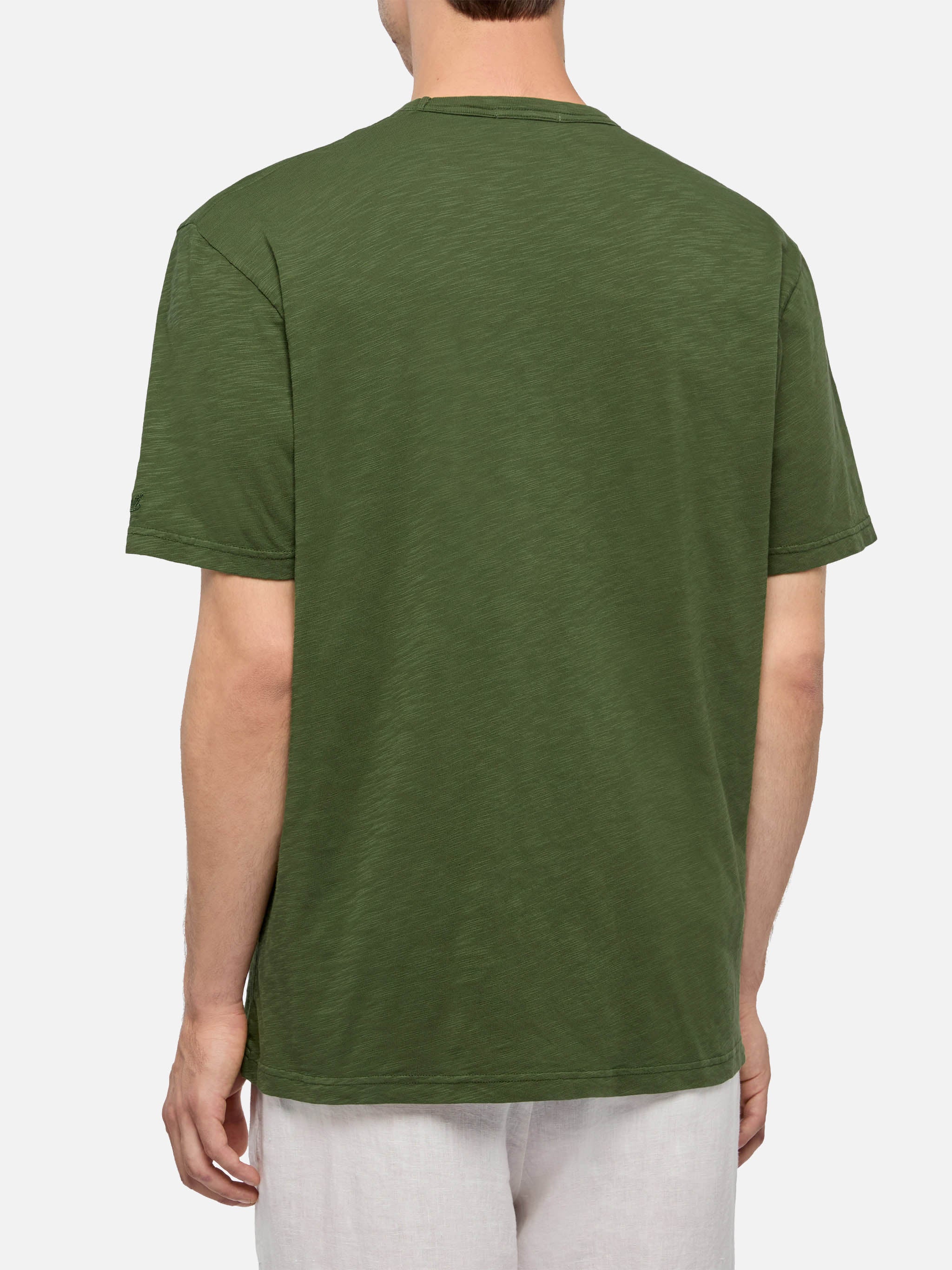 T-shirt President in cotone fiammato verde militare tinta unita - Image 4