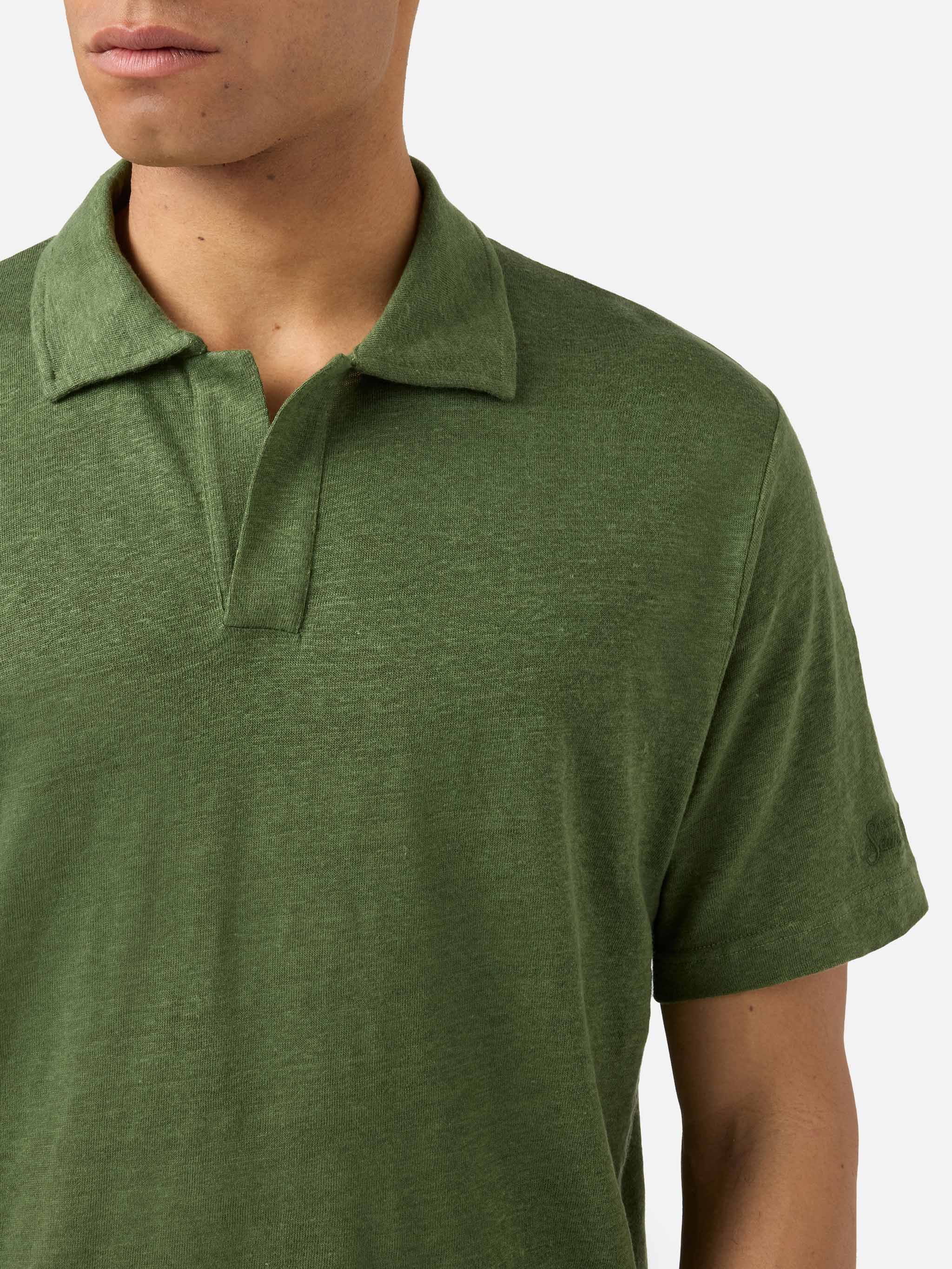 Polo Fraser in puro lino verde militare - Image 2