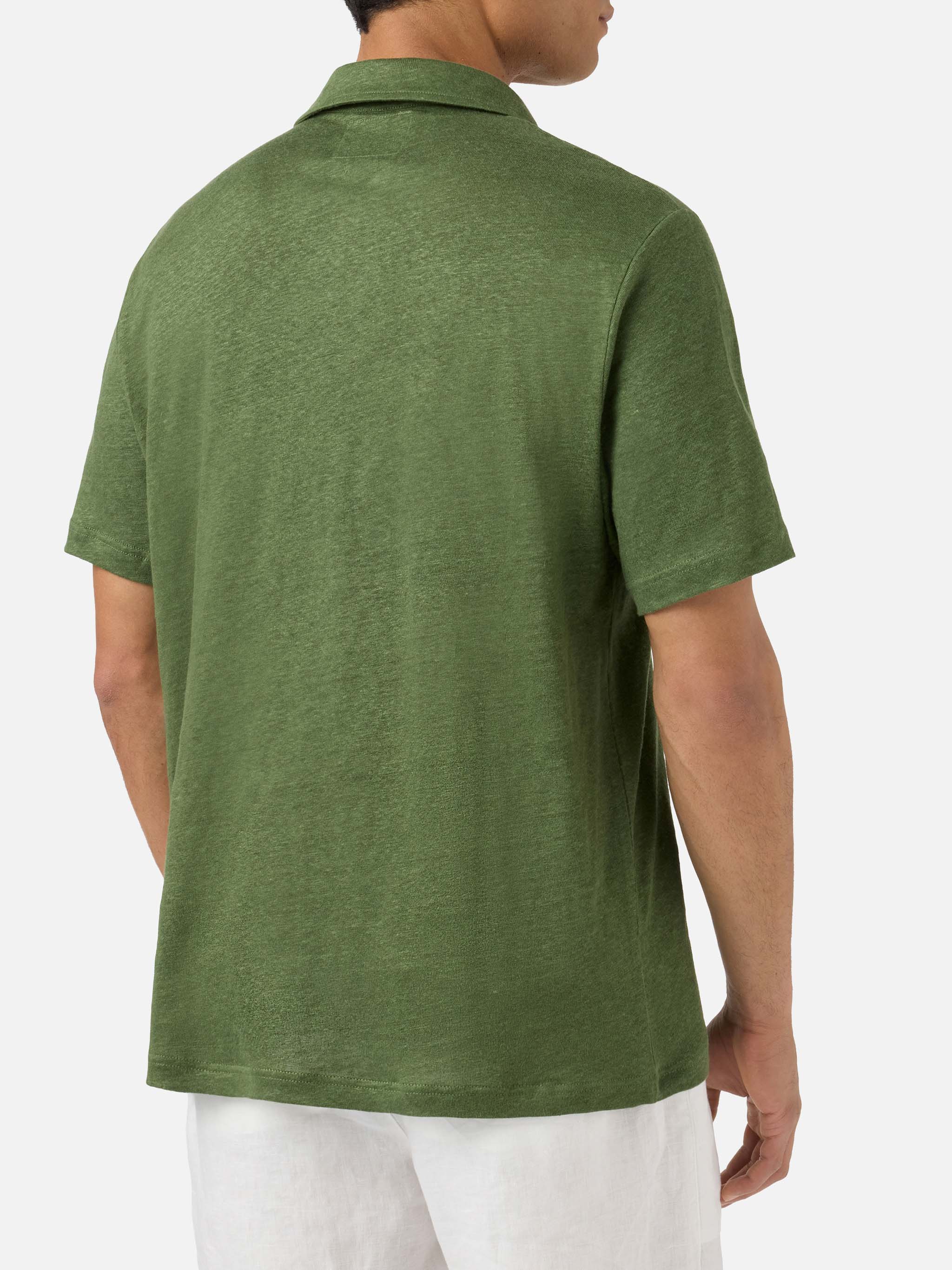 Polo Fraser in puro lino verde militare - Image 3