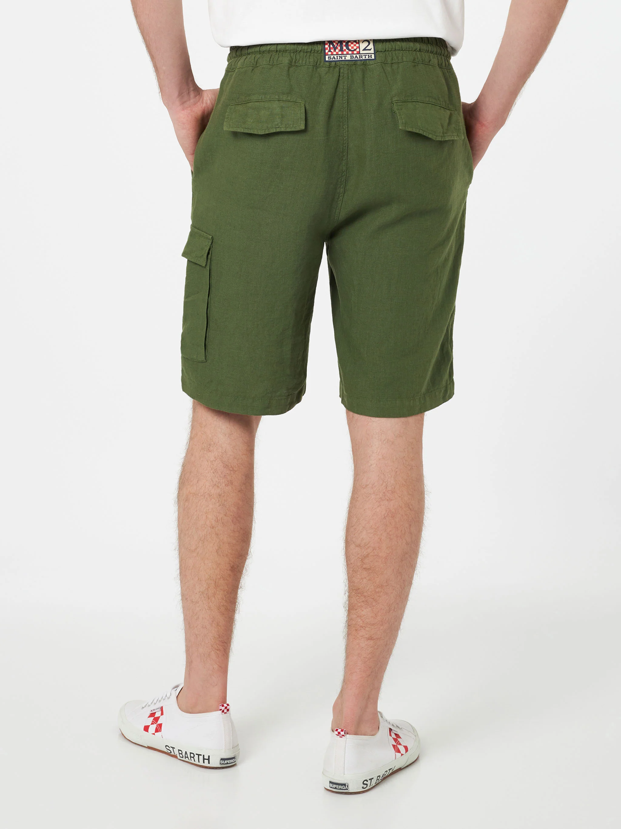 Bermuda Marseille in lino verde militare - Image 2